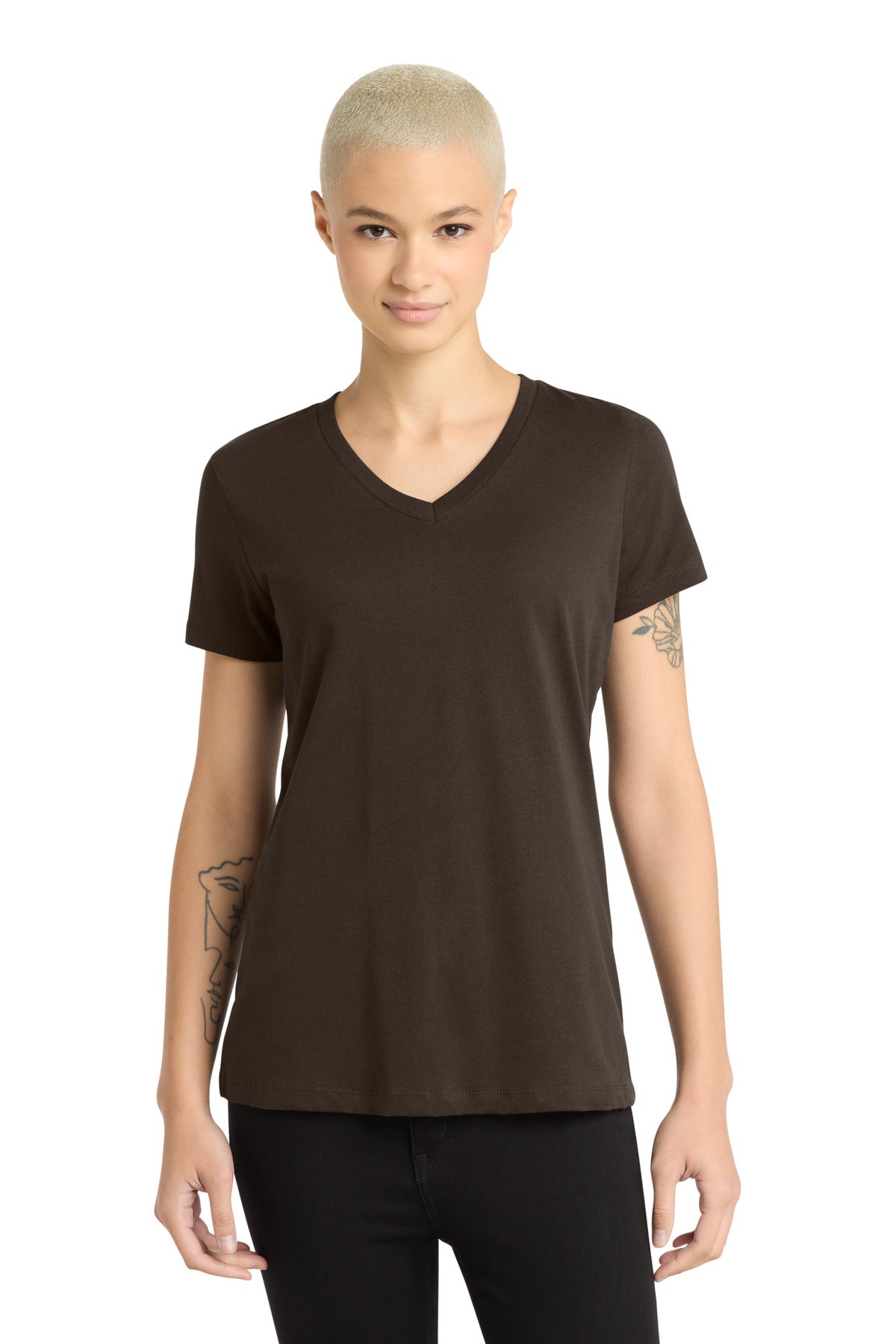 District - Women's Perfect Weight V-Neck Tee. DM1170L - Espresso - front