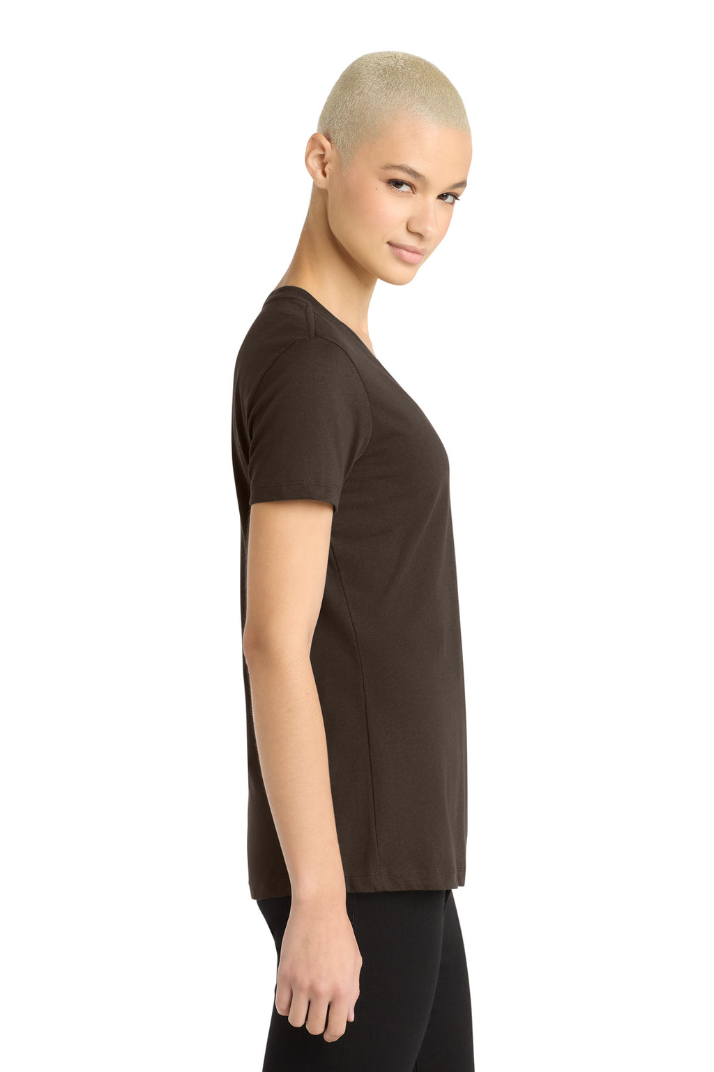 District - Women's Perfect Weight V-Neck Tee. DM1170L - Espresso - side