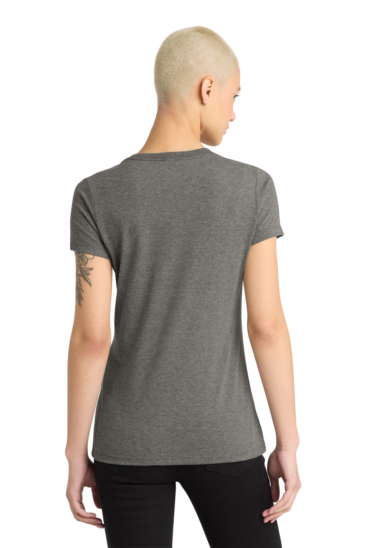 District - Women's Perfect Weight V-Neck Tee. DM1170L - Heathered Charcoal - back