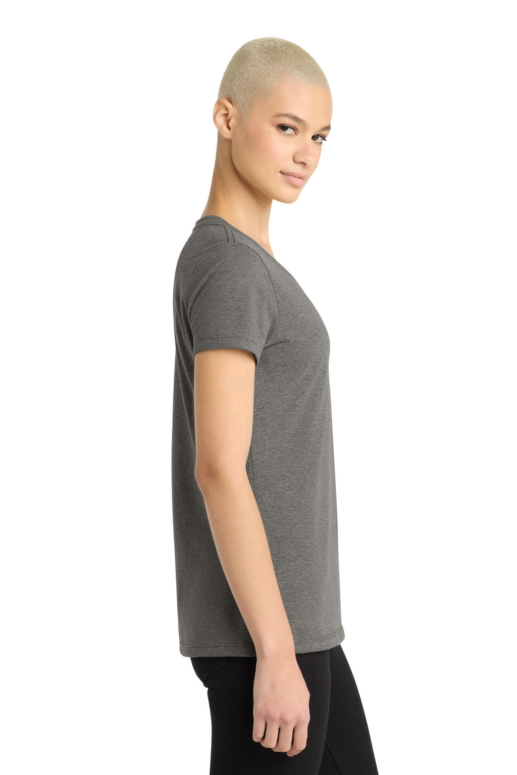 District - Women's Perfect Weight V-Neck Tee. DM1170L - Heathered Charcoal - side