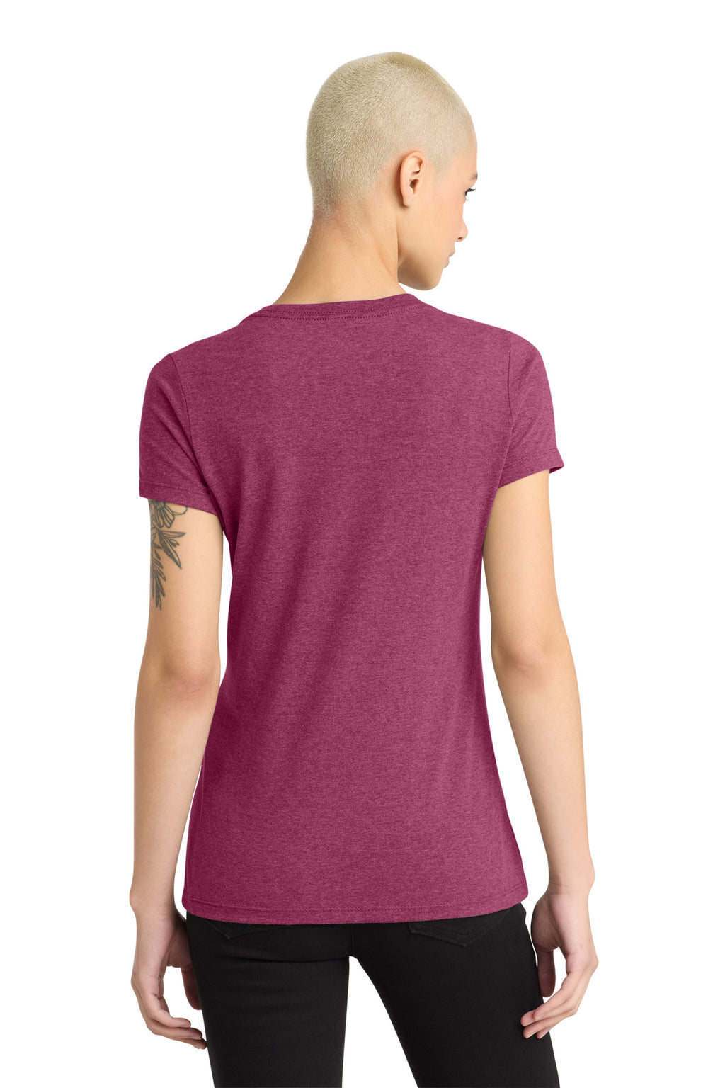 District - Women's Perfect Weight V-Neck Tee. DM1170L - Heathered Loganberry - back