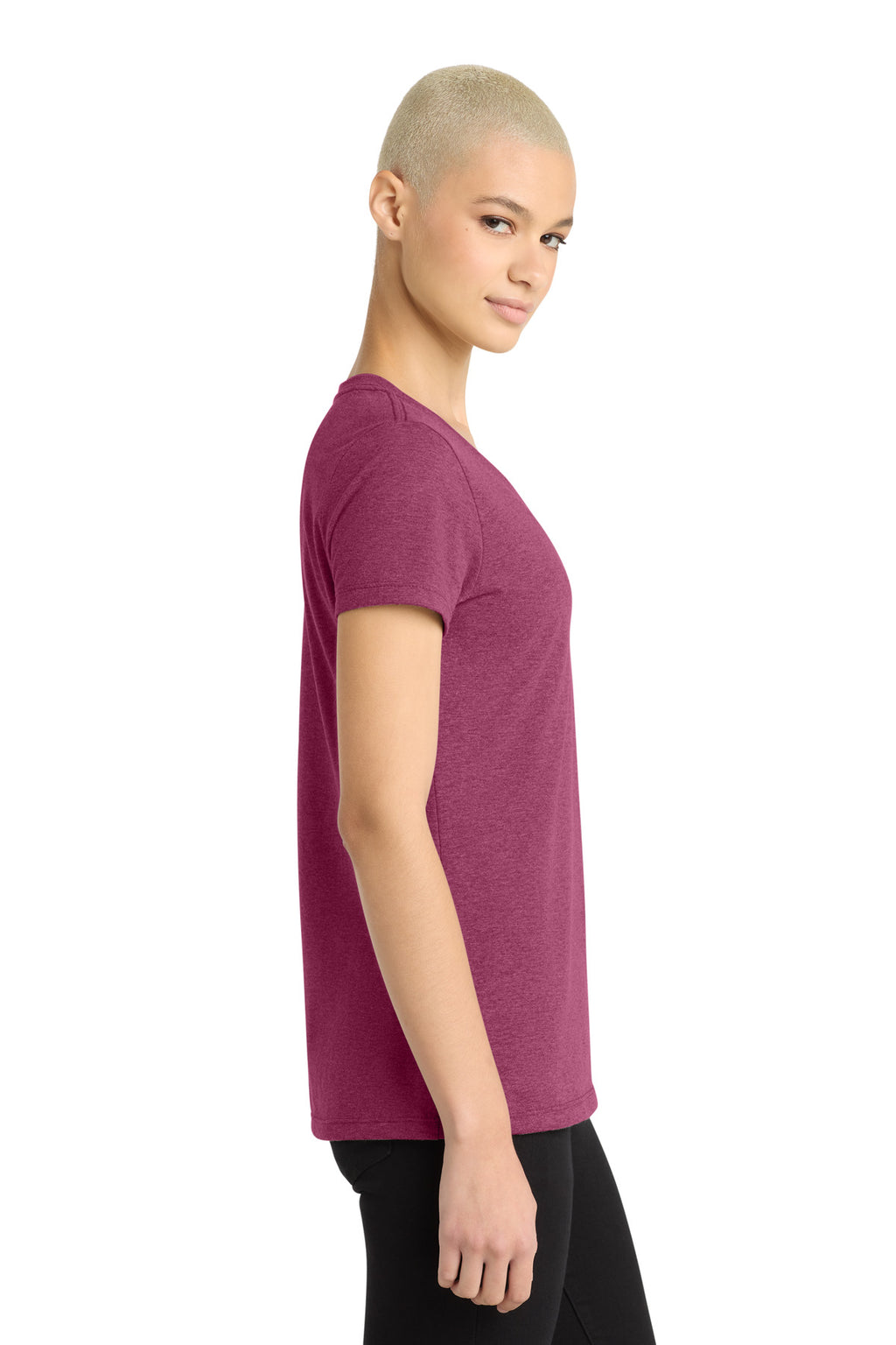 District - Women's Perfect Weight V-Neck Tee. DM1170L - Heathered Loganberry - side