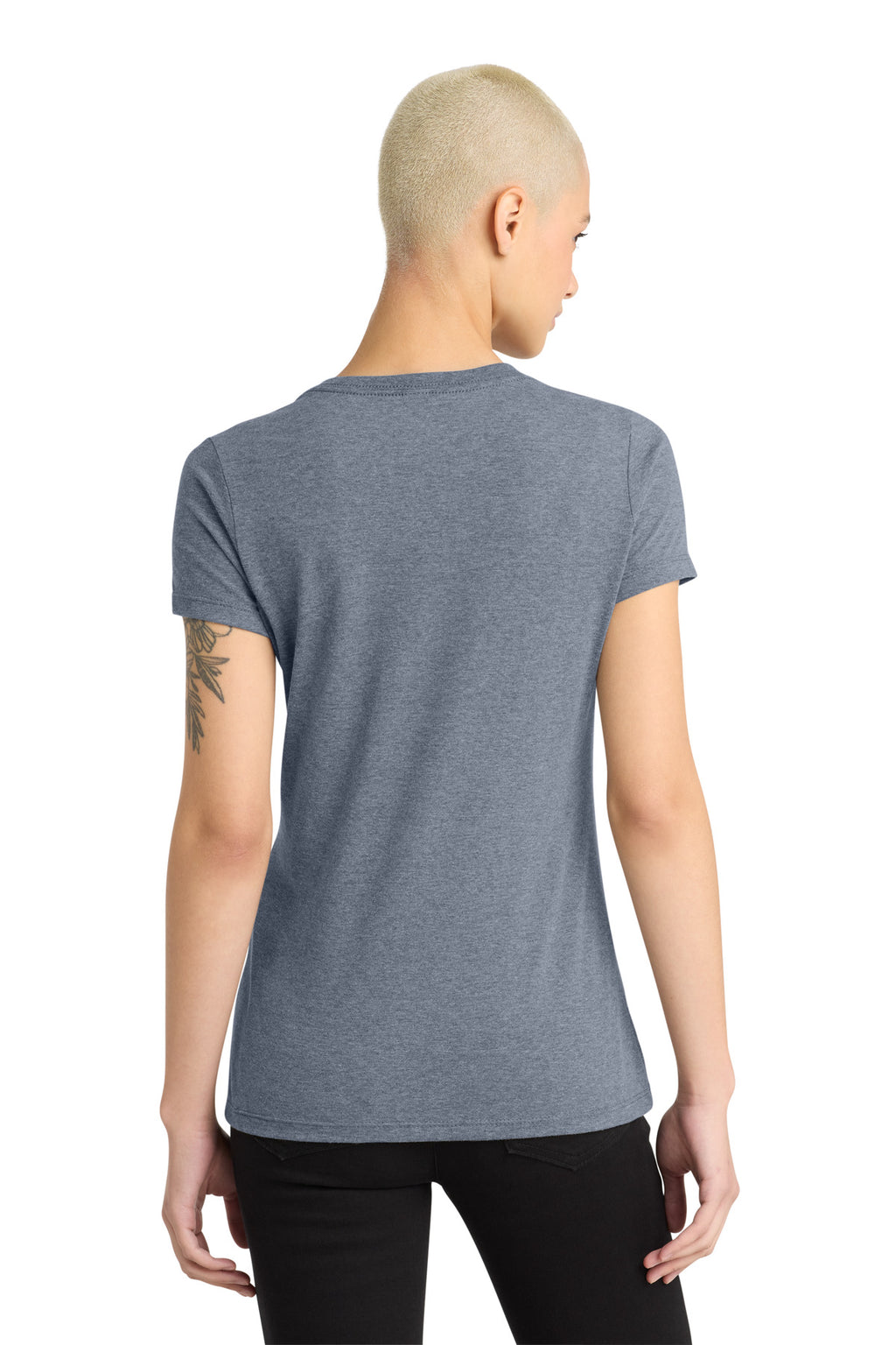 District - Women's Perfect Weight V-Neck Tee. DM1170L - Heathered Navy - back