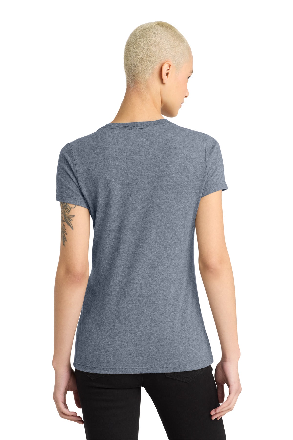 District - Women's Perfect Weight V-Neck Tee. DM1170L - Heathered Navy - back