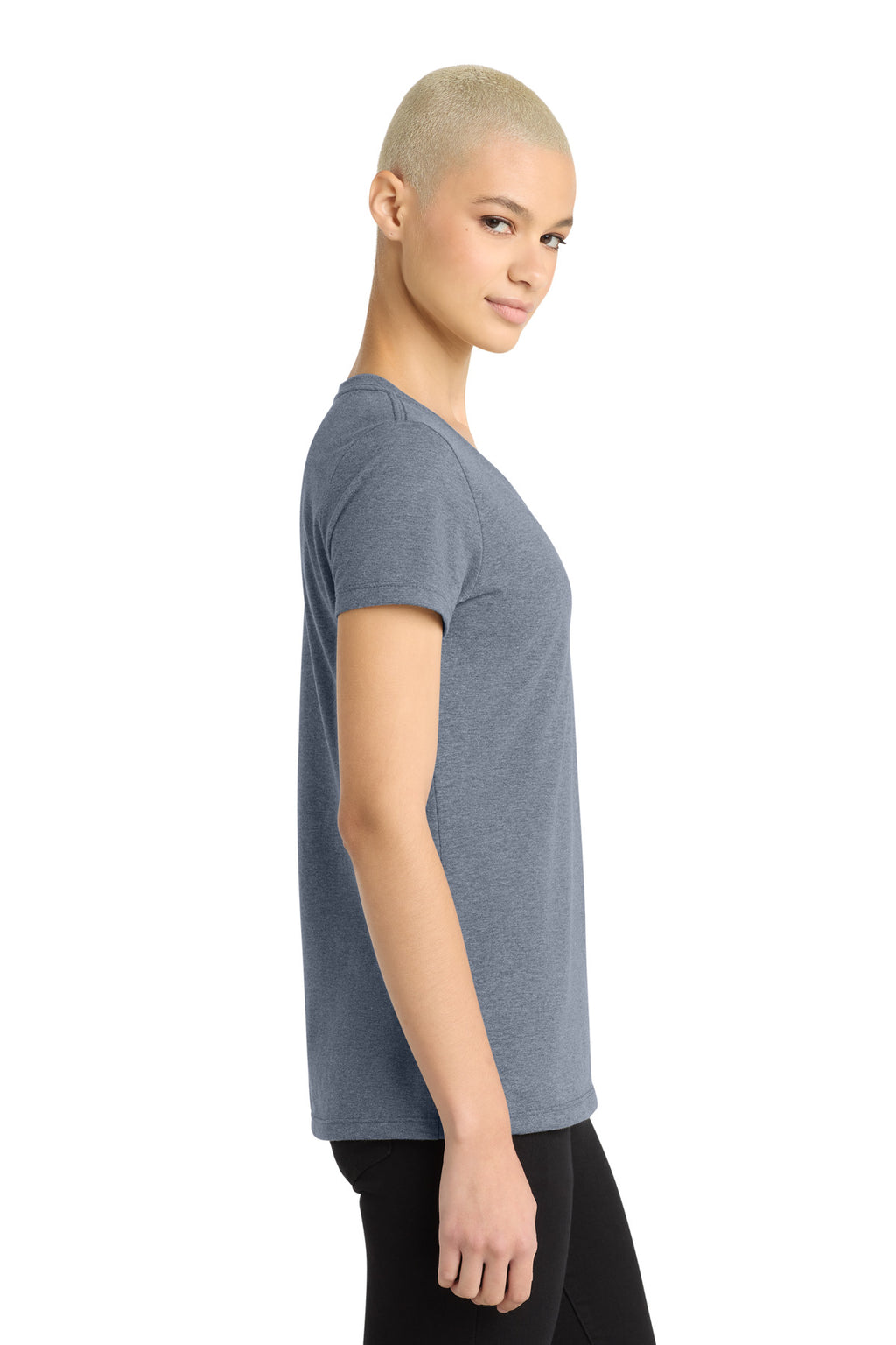 District - Women's Perfect Weight V-Neck Tee. DM1170L - Heathered Navy - side