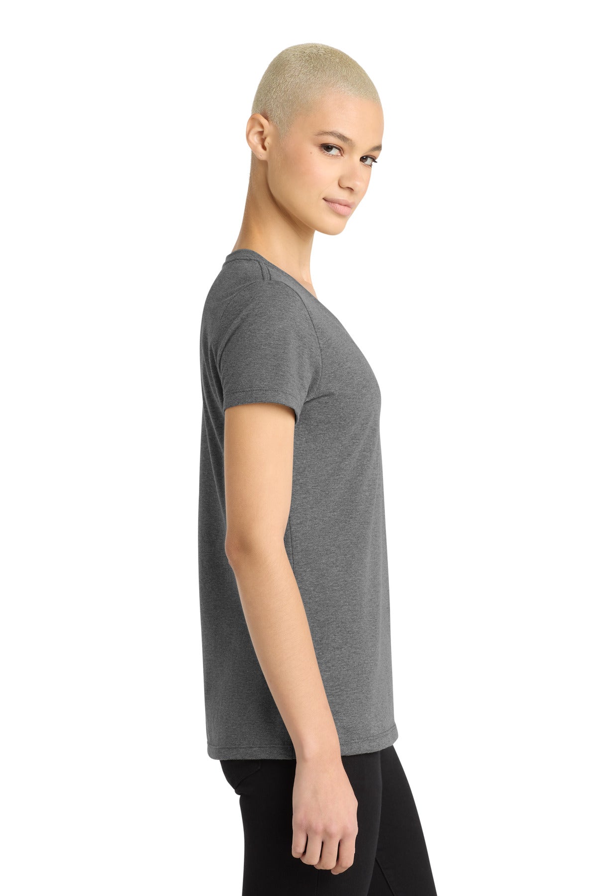 District - Women's Perfect Weight V-Neck Tee. DM1170L - Heathered Nickel - side