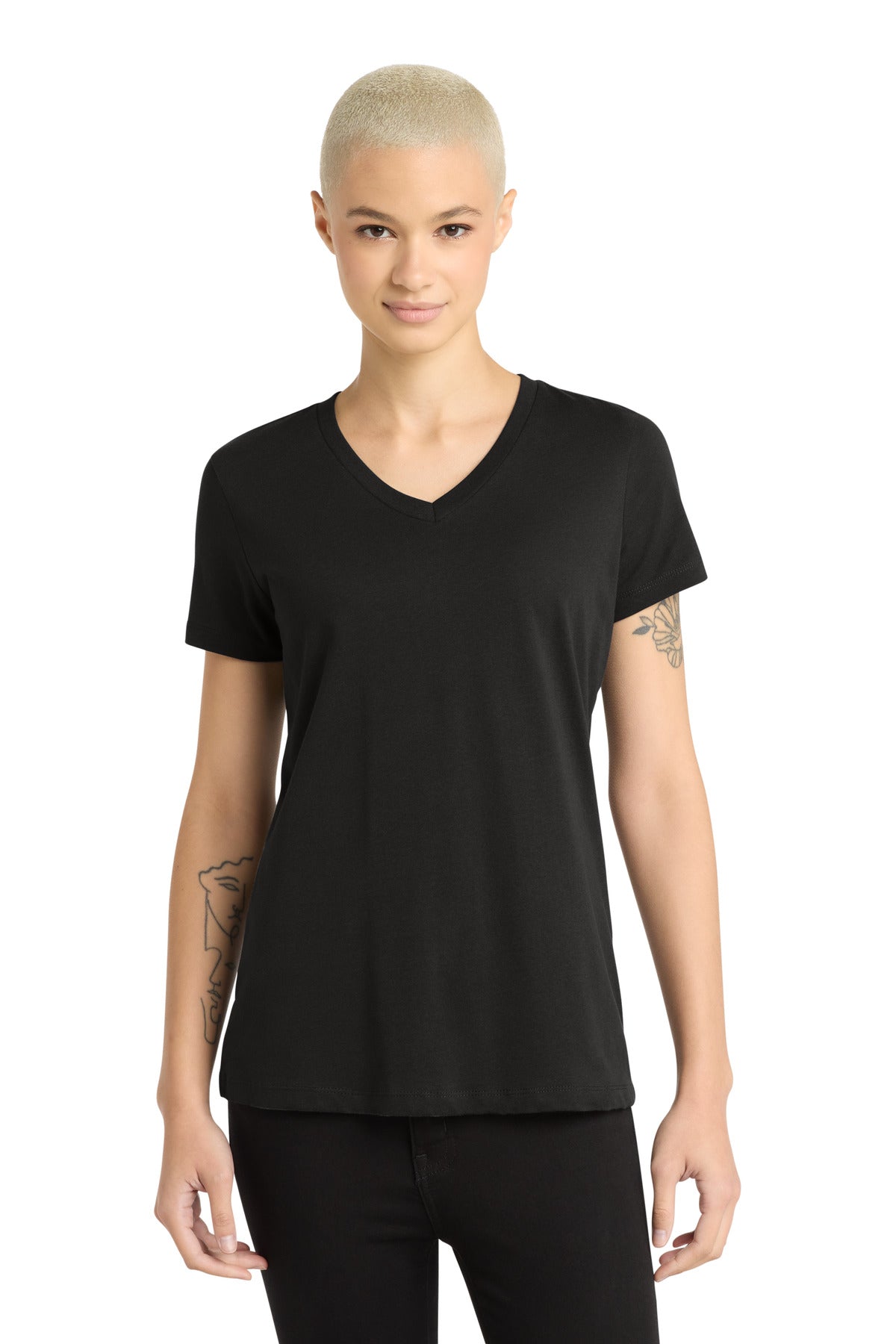 District - Women's Perfect Weight V-Neck Tee. DM1170L - Jet Black - front