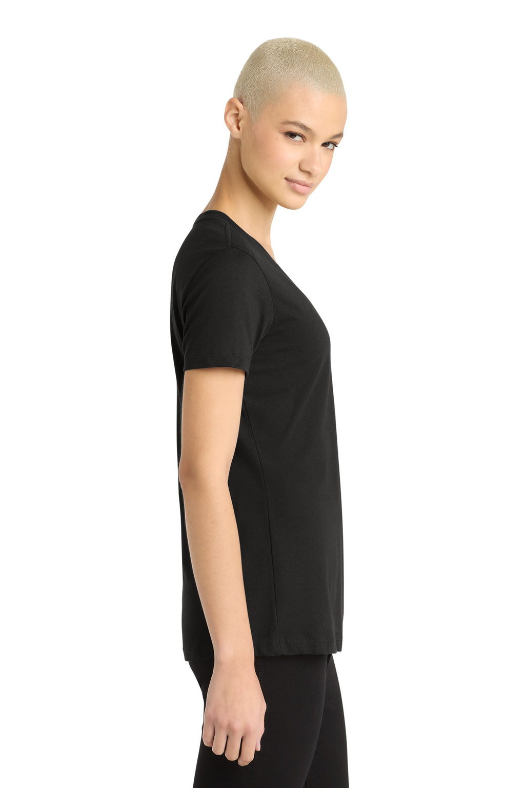 District - Women's Perfect Weight V-Neck Tee. DM1170L - Jet Black - side