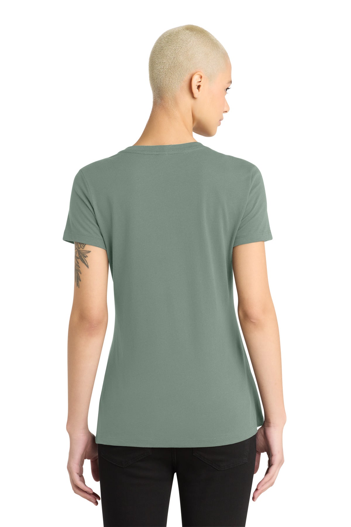District - Women's Perfect Weight V-Neck Tee. DM1170L - Laurel Green - back