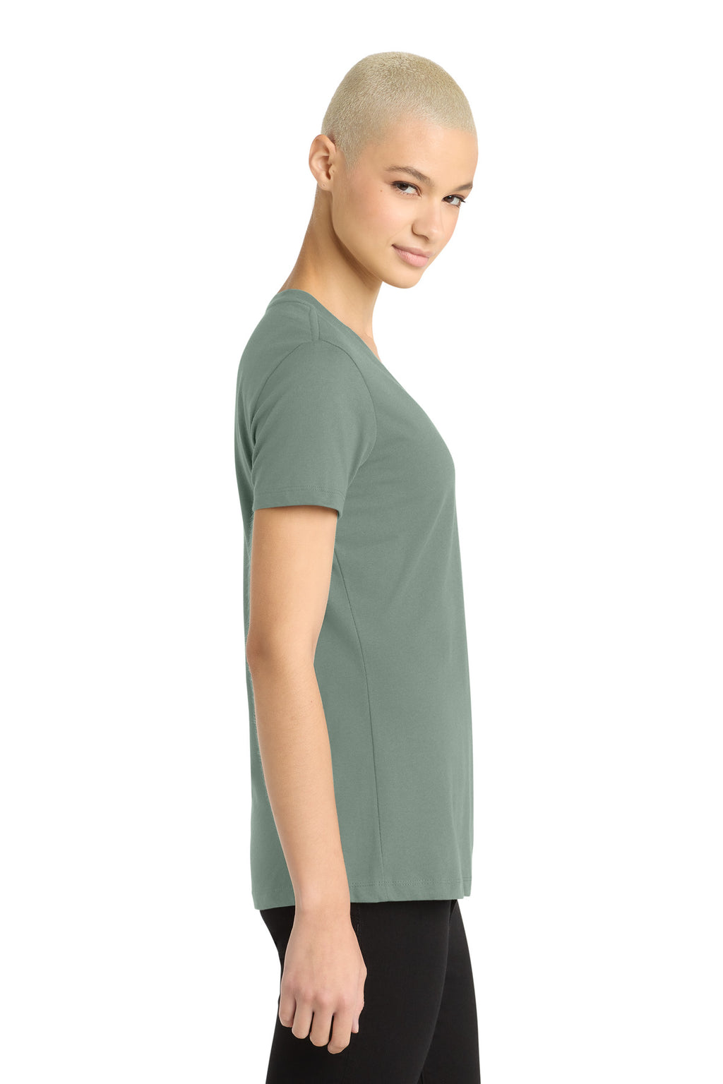District - Women's Perfect Weight V-Neck Tee. DM1170L - Laurel Green - side