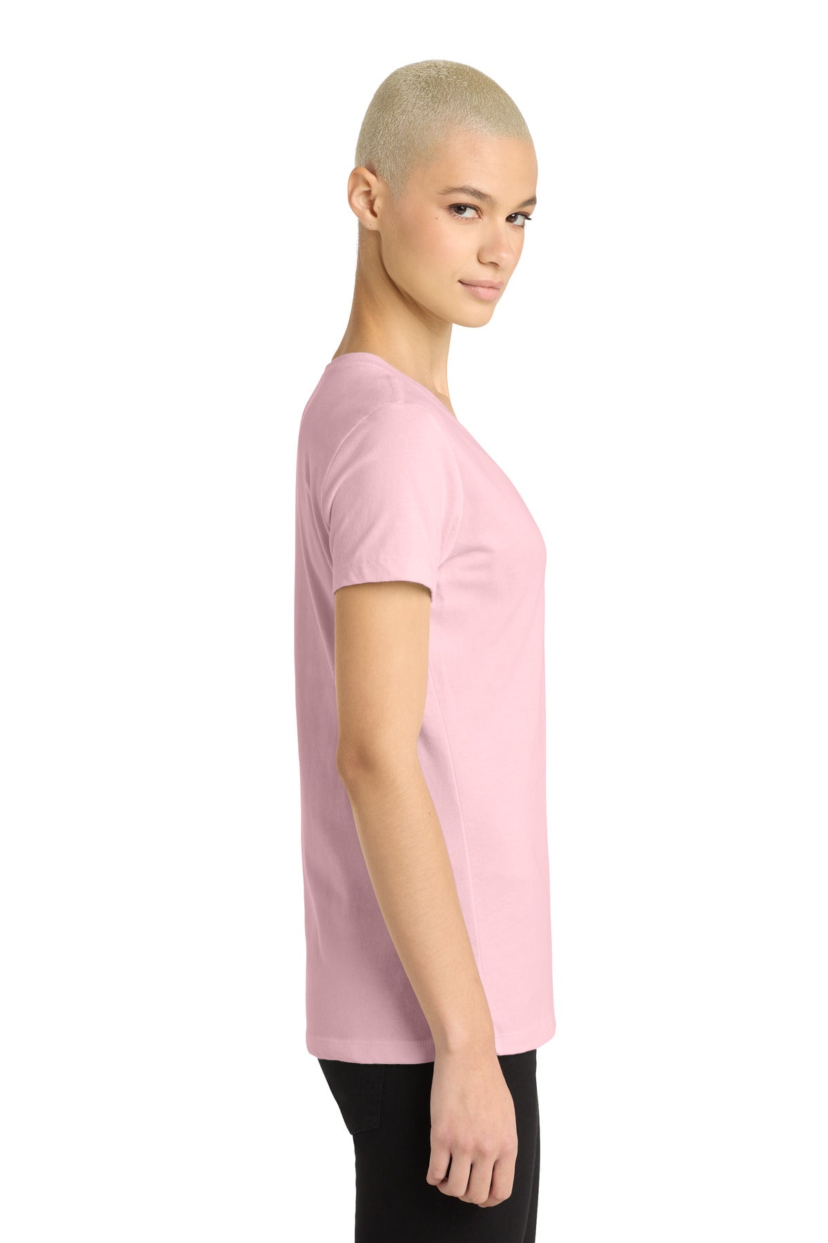 District - Women's Perfect Weight V-Neck Tee. DM1170L - Light Pink - side