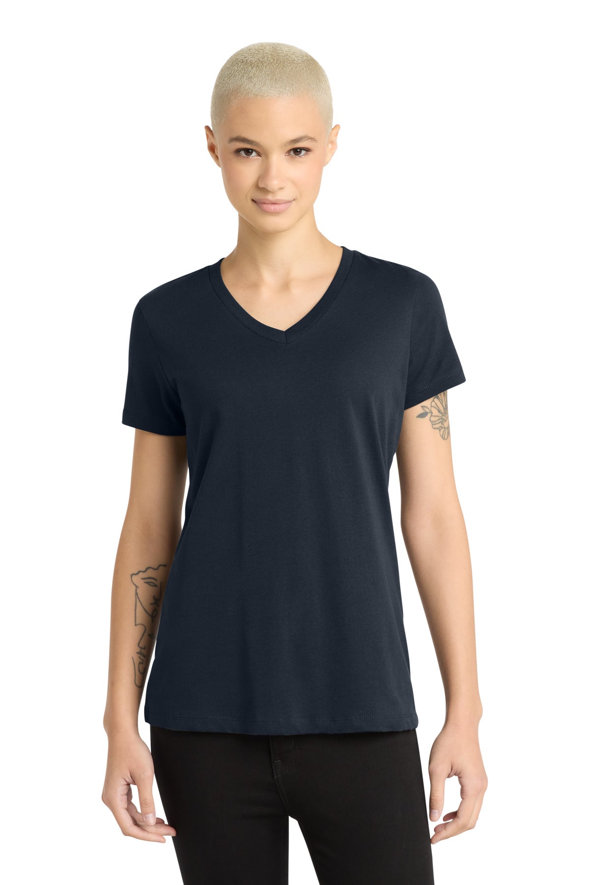 District - Women's Perfect Weight V-Neck Tee. DM1170L - New Navy - front