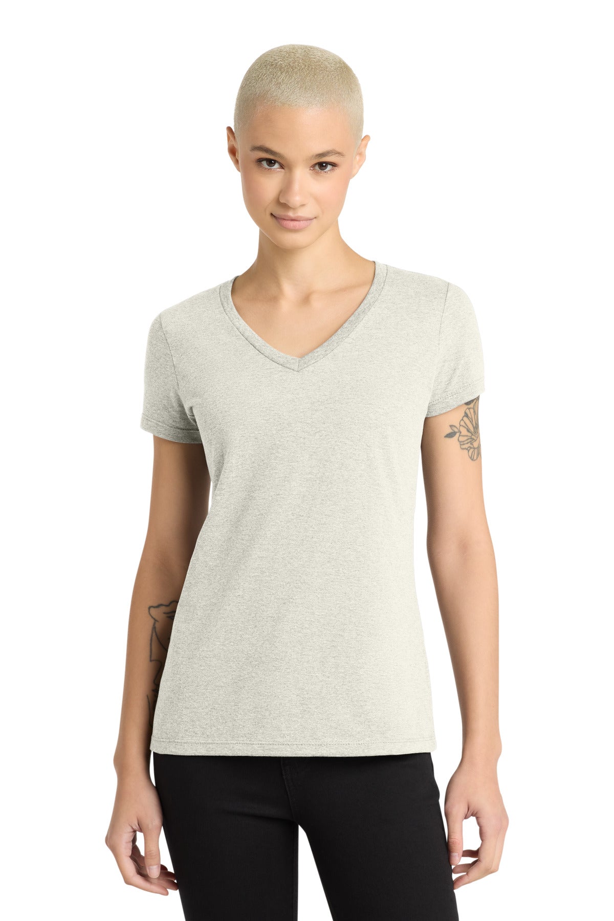 District - Women's Perfect Weight V-Neck Tee. DM1170L - Oatmeal Heather - front