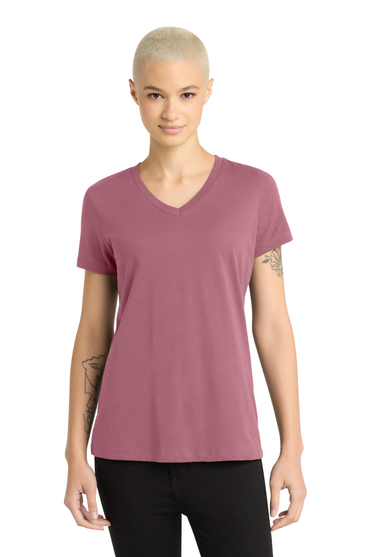 District - Women's Perfect Weight V-Neck Tee. DM1170L - Orchid Haze - front