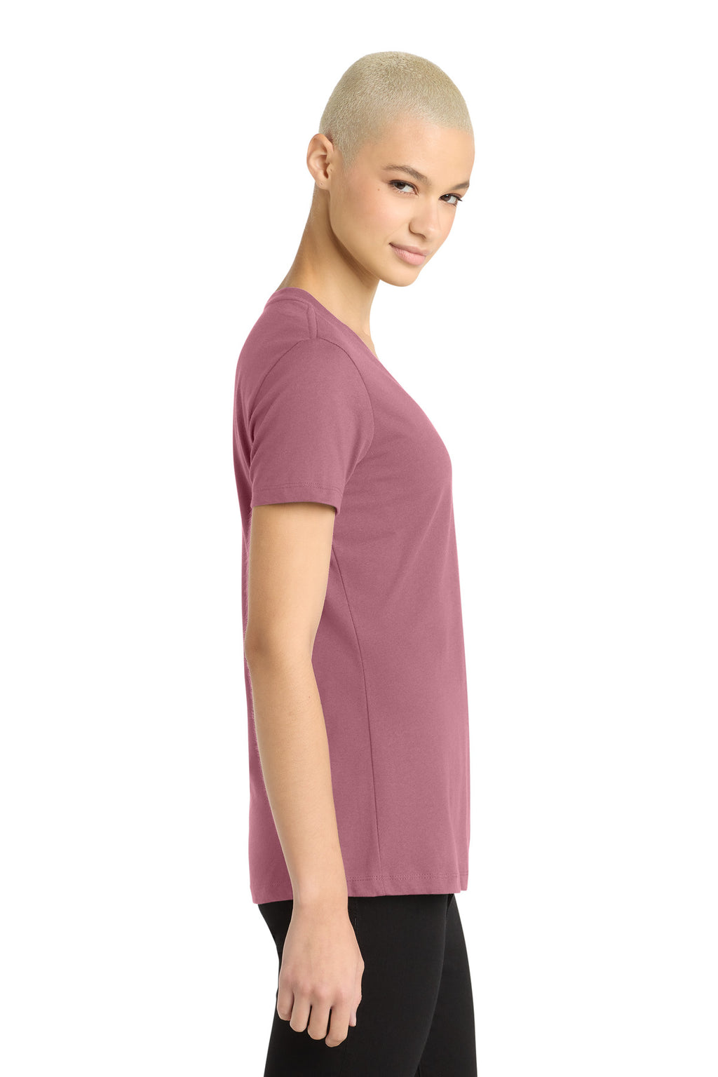 District - Women's Perfect Weight V-Neck Tee. DM1170L - Orchid Haze - side