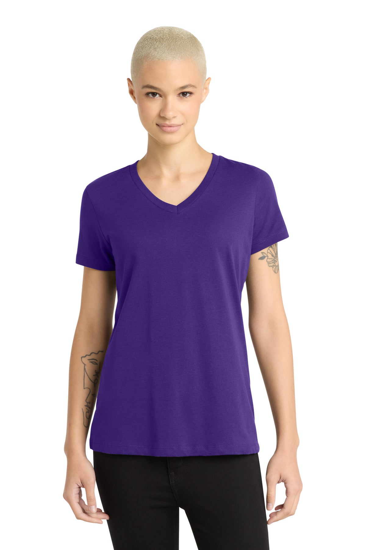 District - Women's Perfect Weight V-Neck Tee. DM1170L - Purple - front