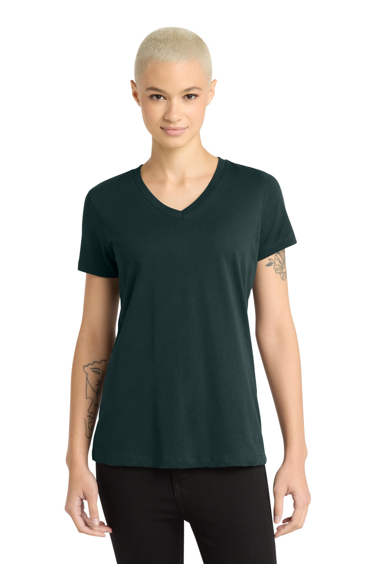 District - Women's Perfect Weight V-Neck Tee. DM1170L - Rainforest - front