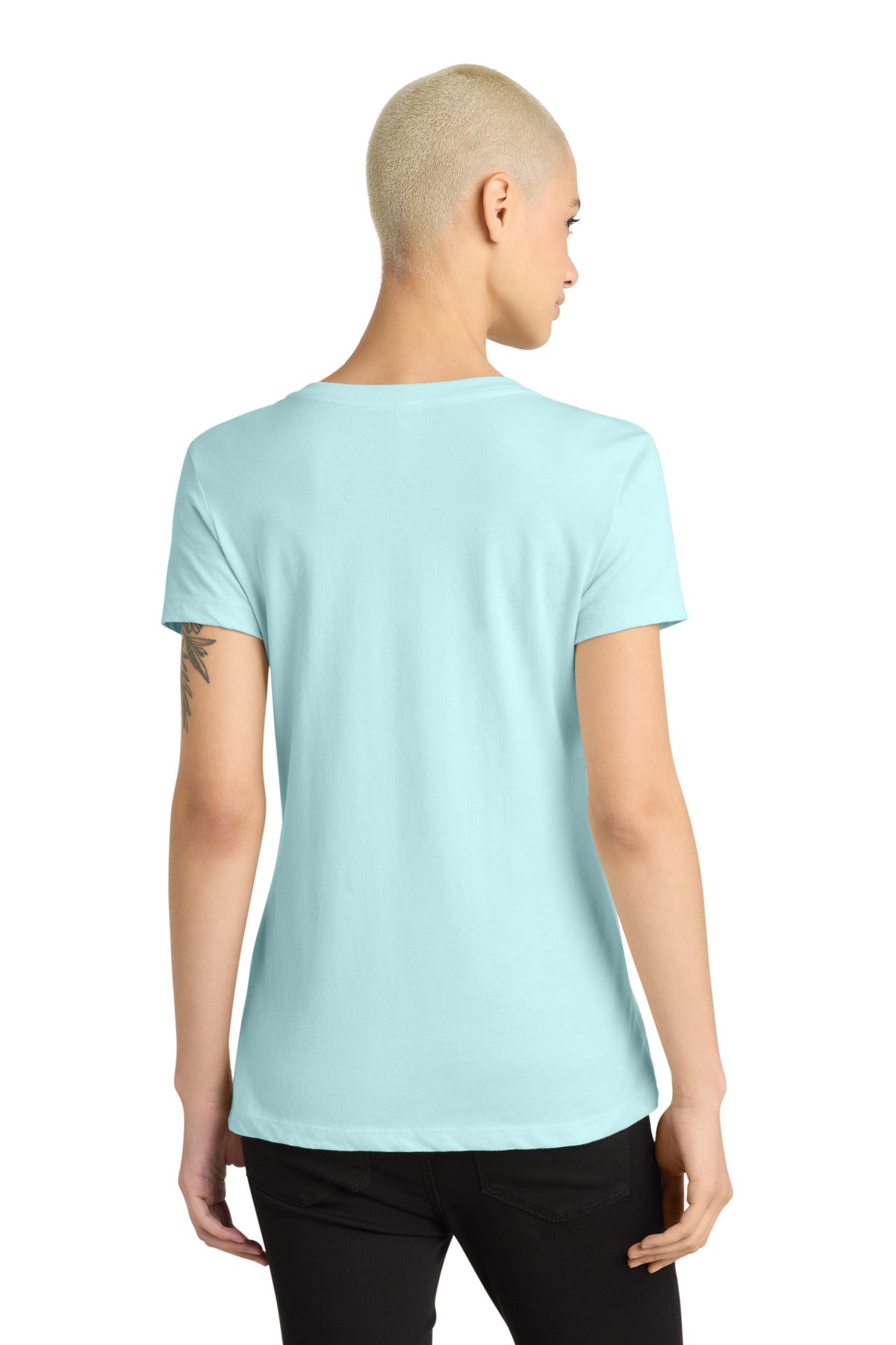 District - Women's Perfect Weight V-Neck Tee. DM1170L - Seaglass Blue - back