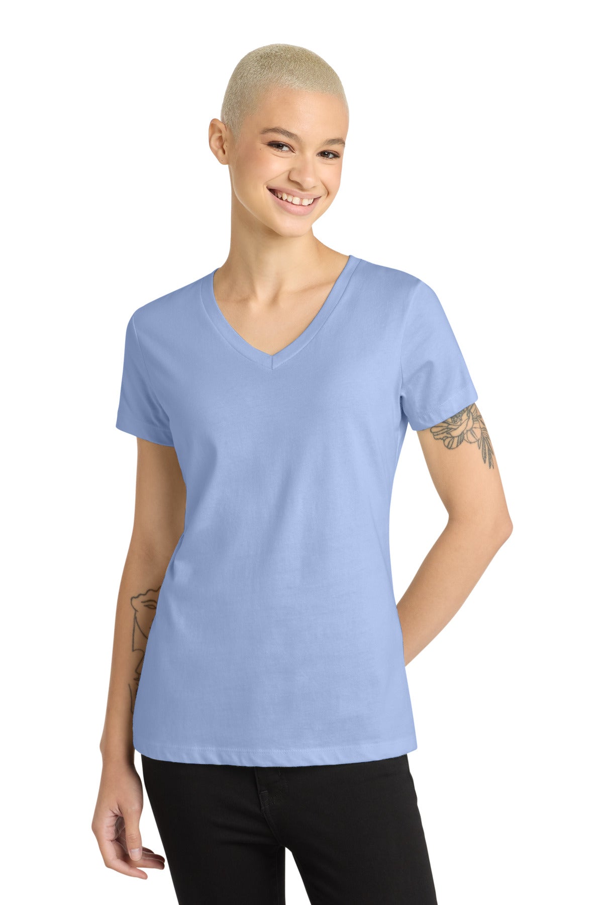 District - Women's Perfect Weight V-Neck Tee. DM1170L - Soft Lilac - front
