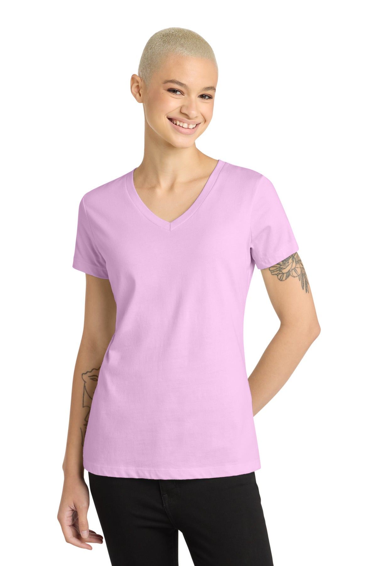 District - Women's Perfect Weight V-Neck Tee. DM1170L - Soft Purple - front