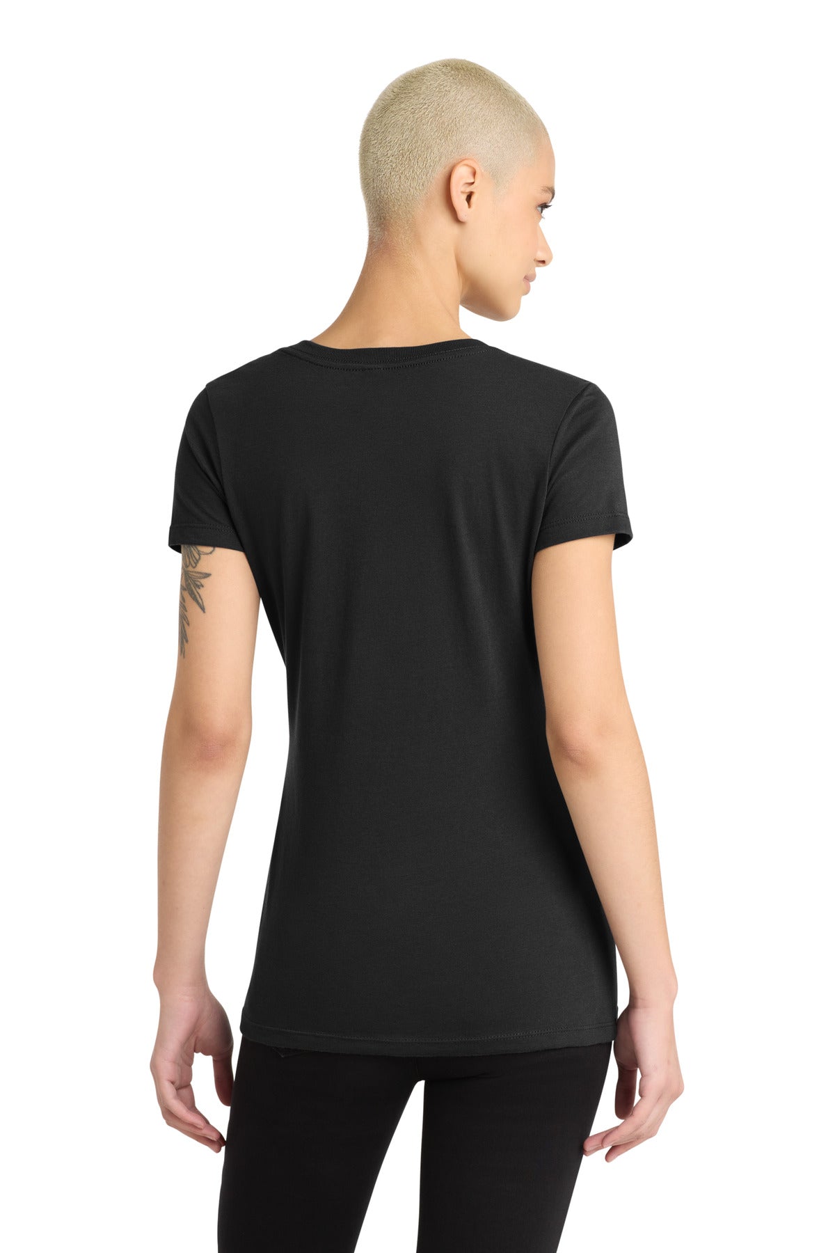 District Women's Perfect Blend CVC V-Neck Tee. DM1190L - Black - back