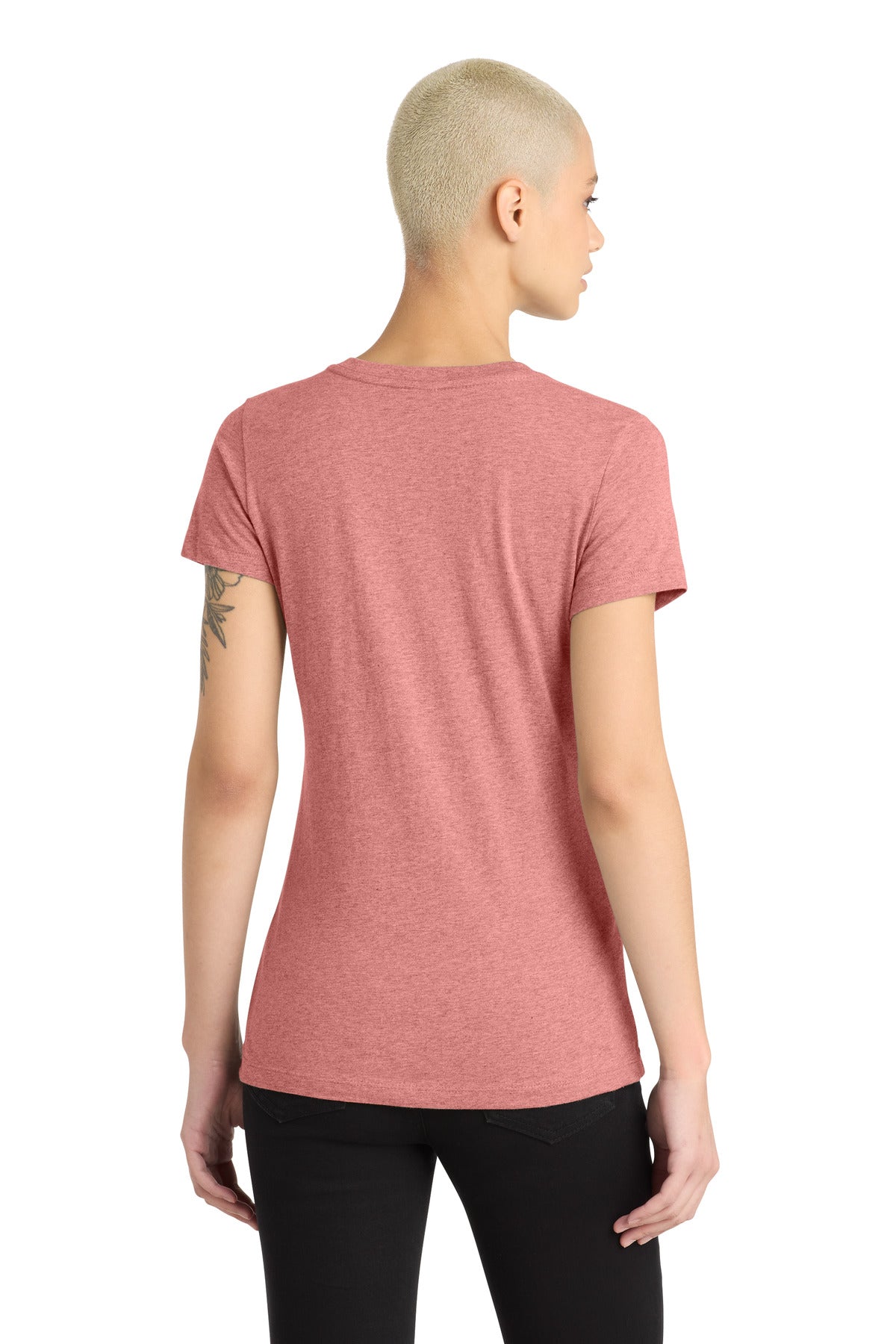 District Women's Perfect Blend CVC V-Neck Tee. DM1190L - Blush Frost - back