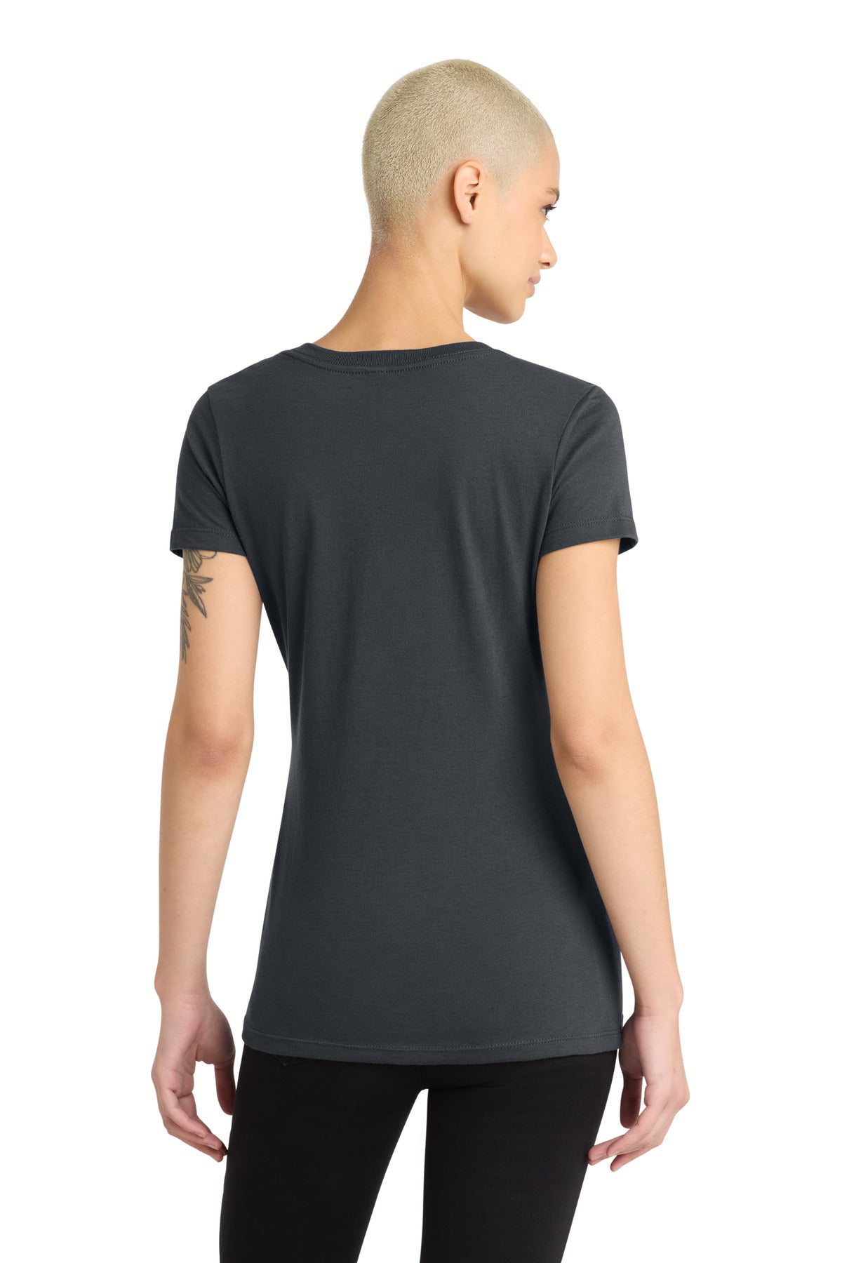 District Women's Perfect Blend CVC V-Neck Tee. DM1190L - Charcoal - back