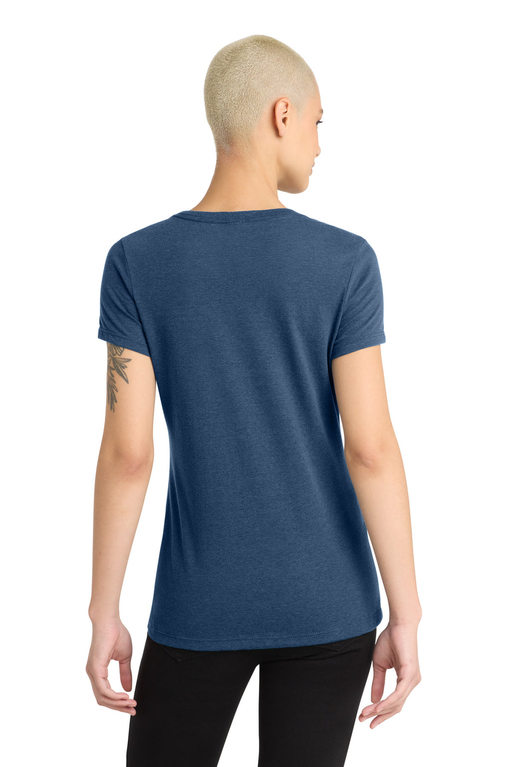 District Women's Perfect Blend CVC V-Neck Tee. DM1190L - Deep Royal Fleck - back