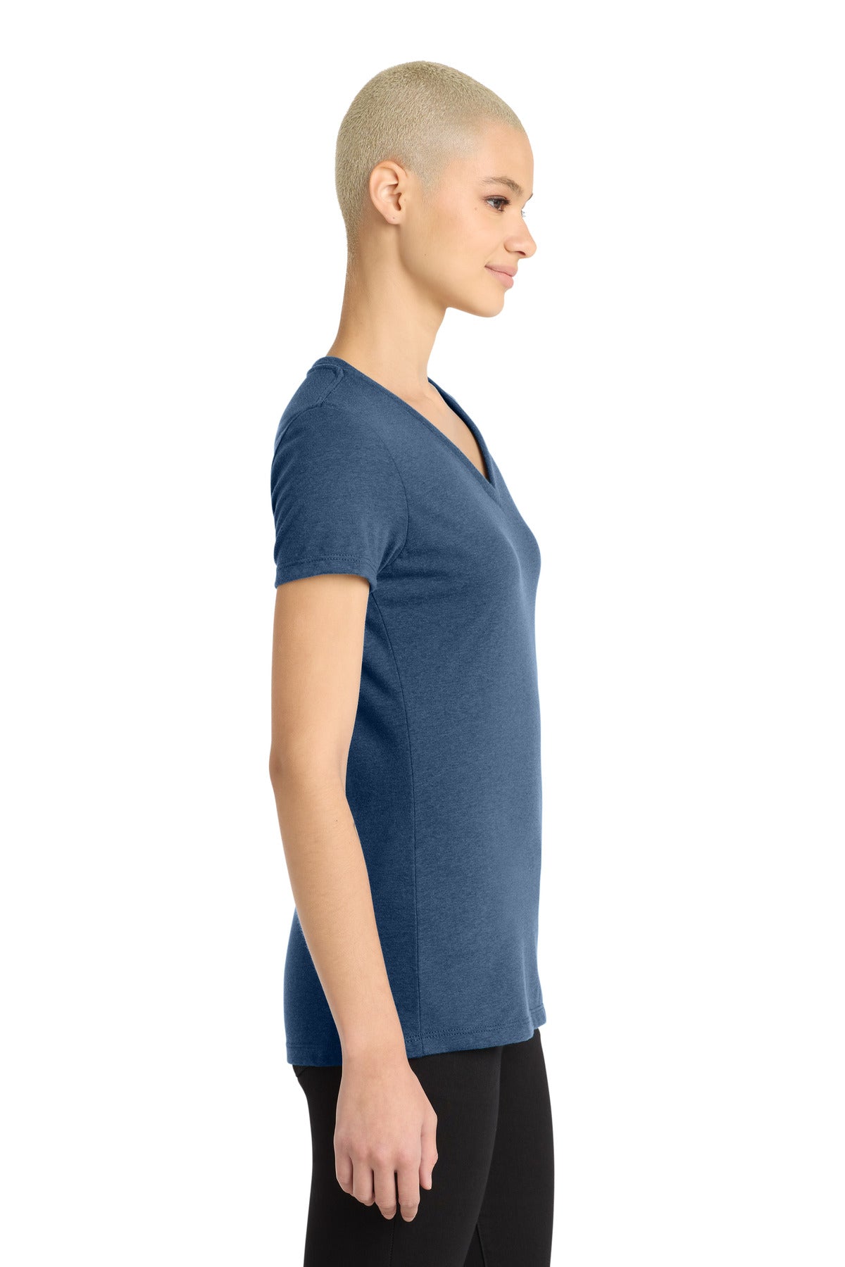 District Women's Perfect Blend CVC V-Neck Tee. DM1190L - Deep Royal Fleck - side