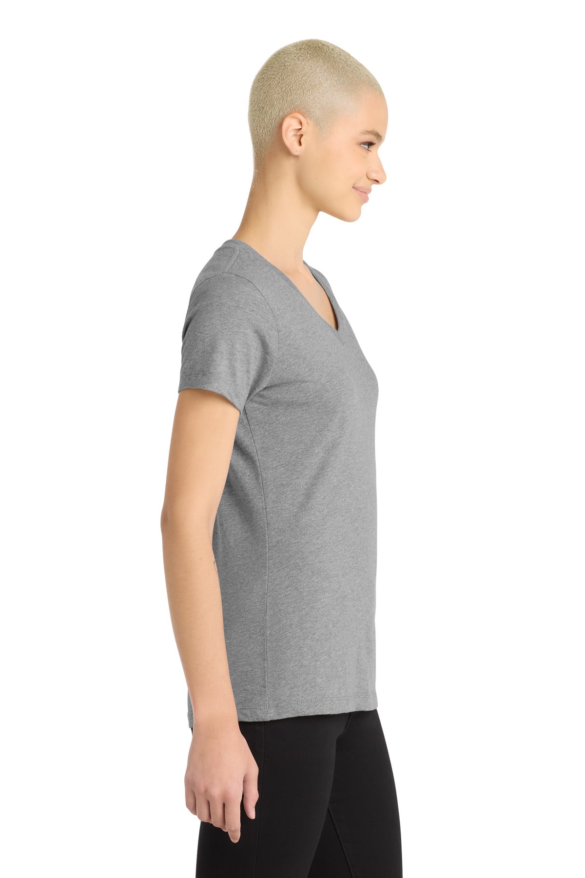 District Women's Perfect Blend CVC V-Neck Tee. DM1190L - Grey Frost - side