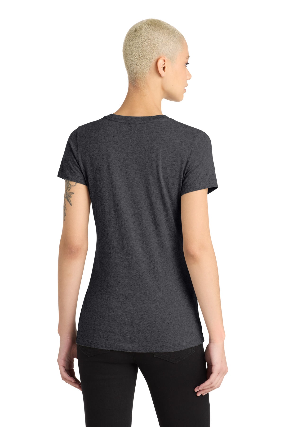 District Women's Perfect Blend CVC V-Neck Tee. DM1190L - Heathered Charcoal - back
