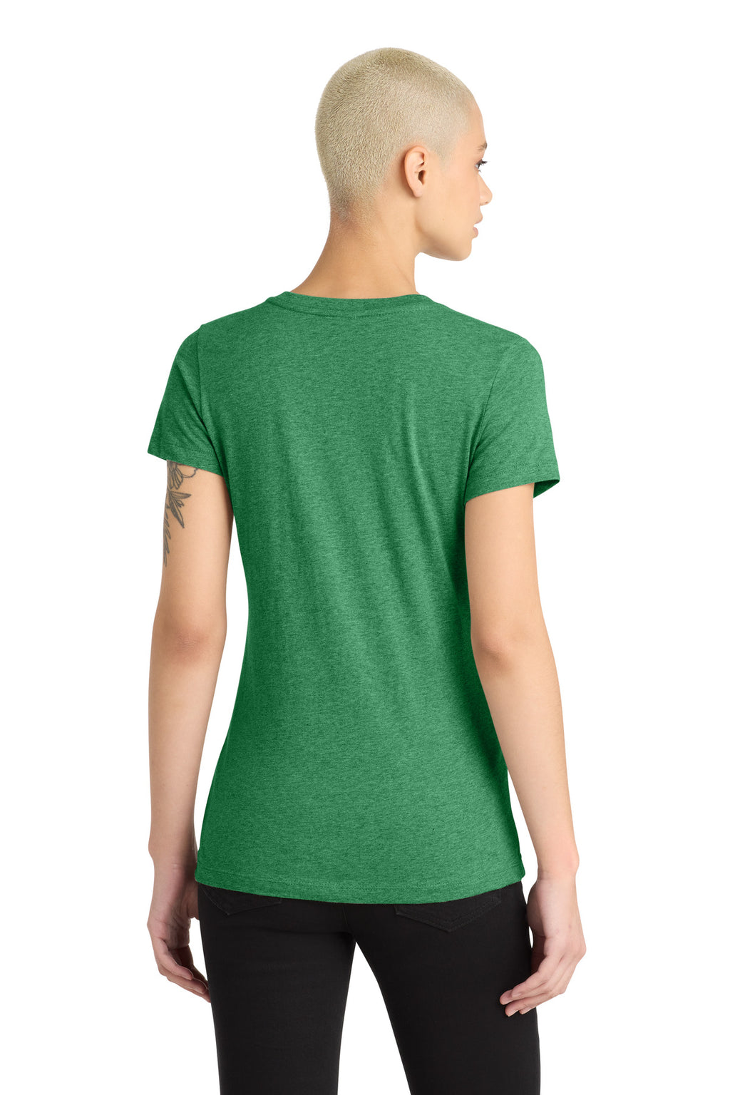 District Women's Perfect Blend CVC V-Neck Tee. DM1190L - Heathered Kelly Green - back