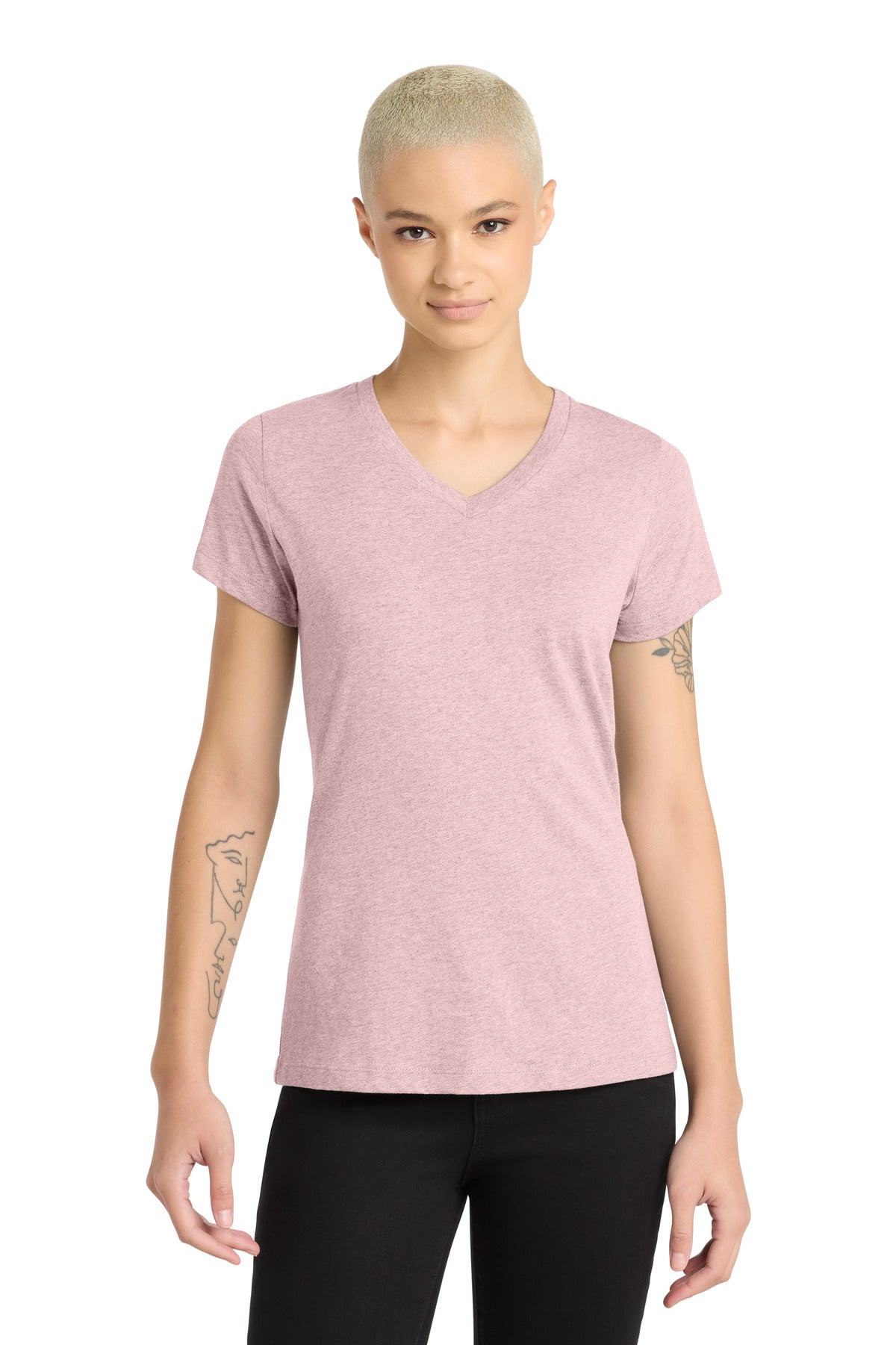 District Women's Perfect Blend CVC V-Neck Tee. DM1190L - Heathered Lavender - front