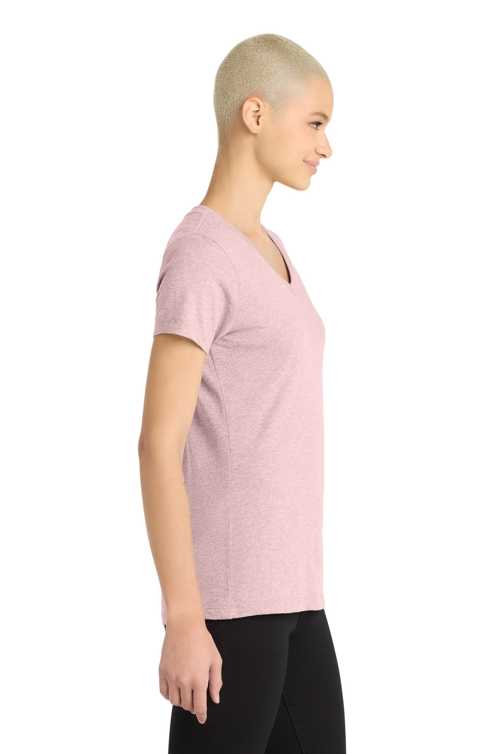 District Women's Perfect Blend CVC V-Neck Tee. DM1190L - Heathered Lavender - side