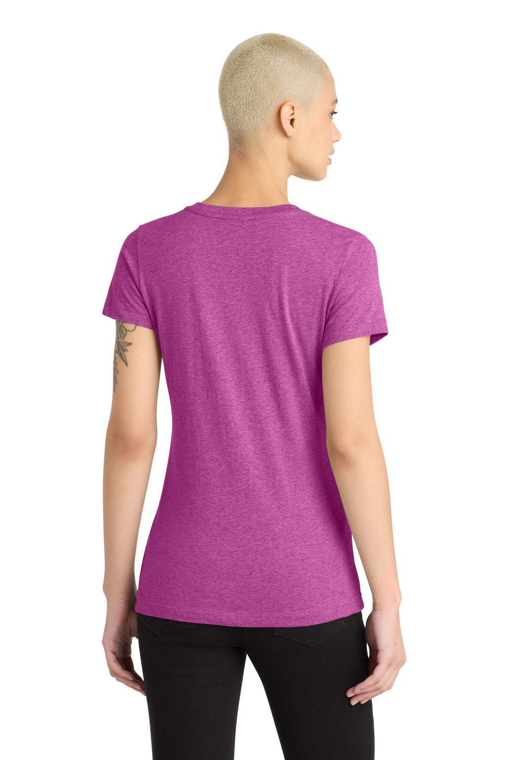 District Women's Perfect Blend CVC V-Neck Tee. DM1190L - Heathered Pink Raspberry - back