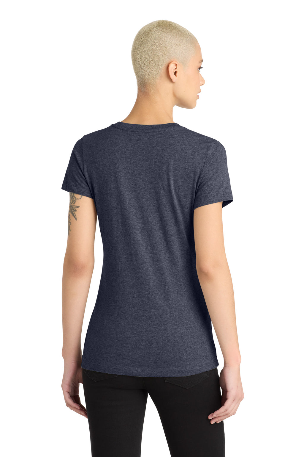 District Women's Perfect Blend CVC V-Neck Tee. DM1190L - Heathered Navy - back