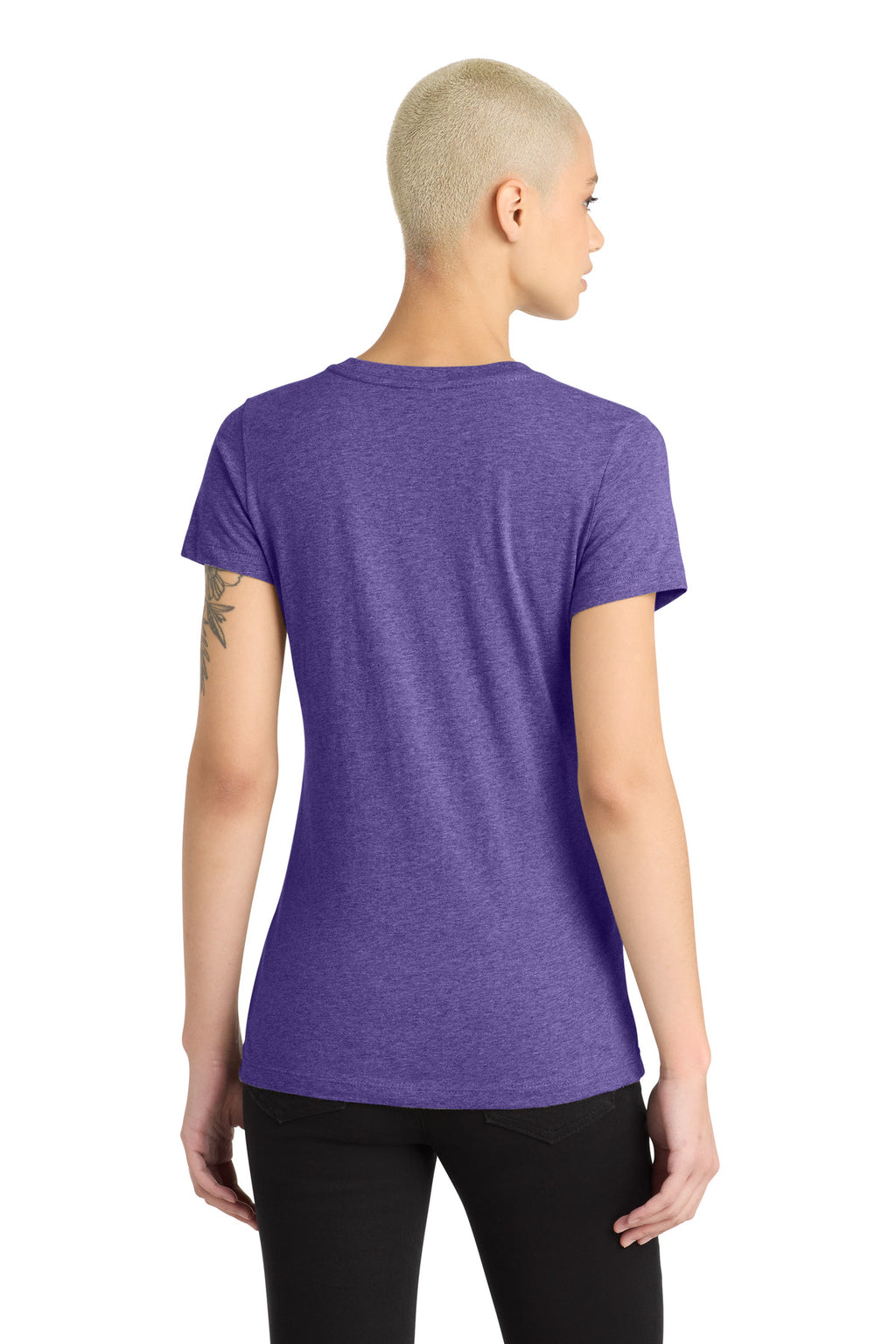 District Women's Perfect Blend CVC V-Neck Tee. DM1190L - Heathered Purple - back