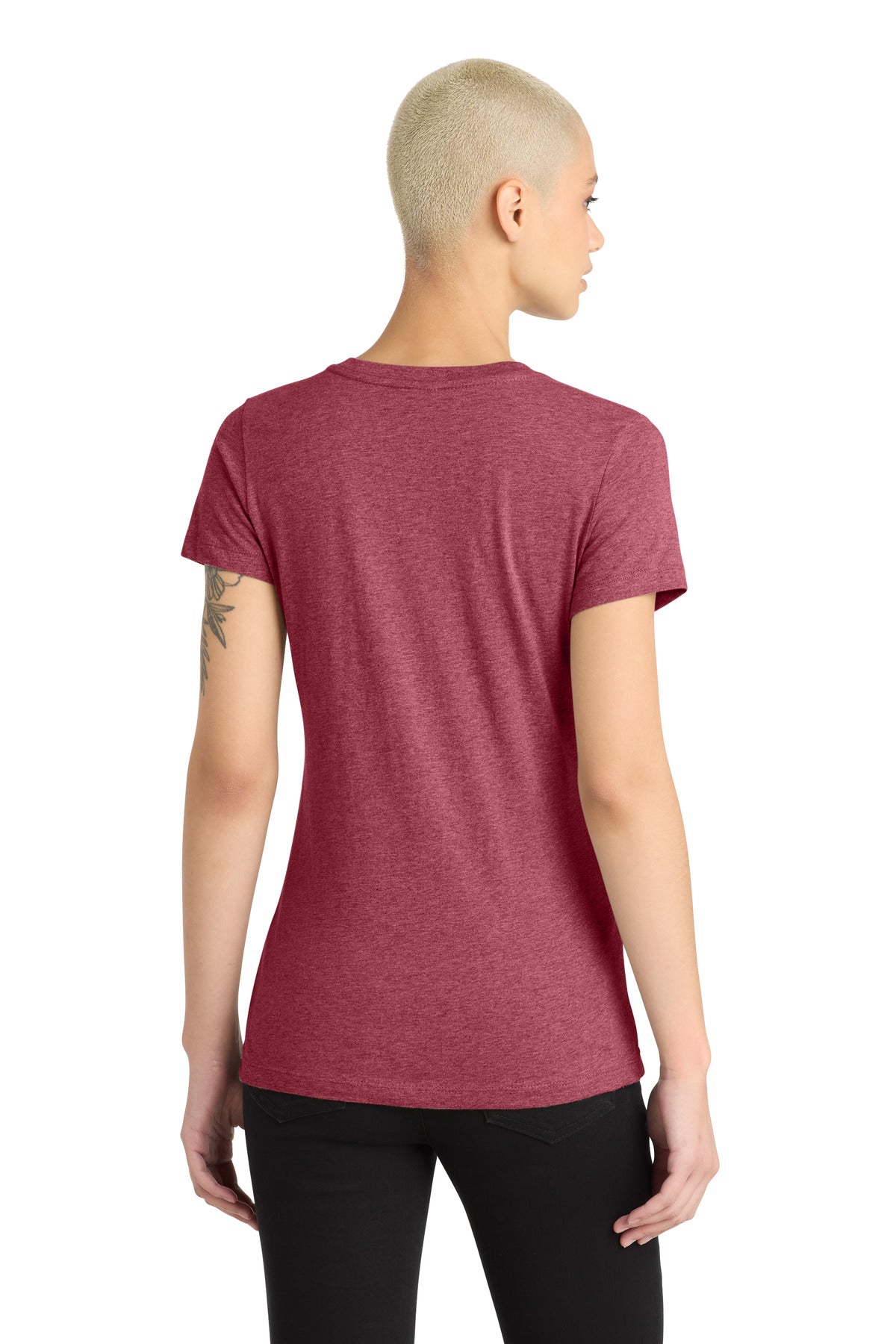 District Women's Perfect Blend CVC V-Neck Tee. DM1190L - Heathered Red - back