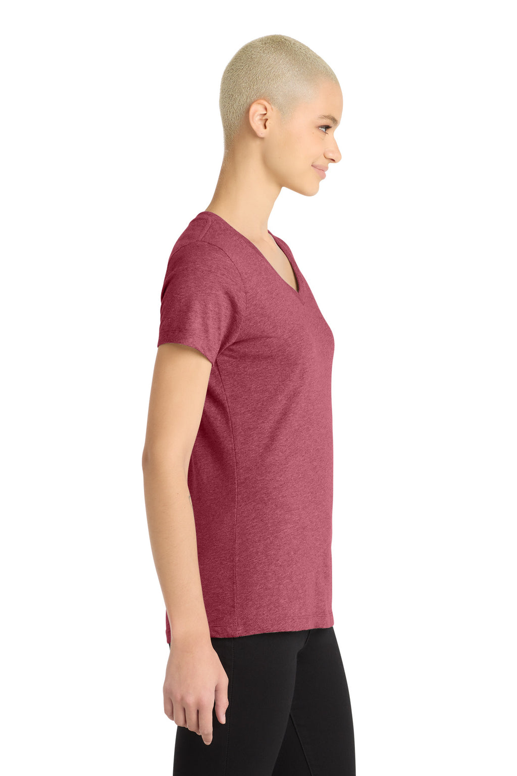 District Women's Perfect Blend CVC V-Neck Tee. DM1190L - Heathered Red - side