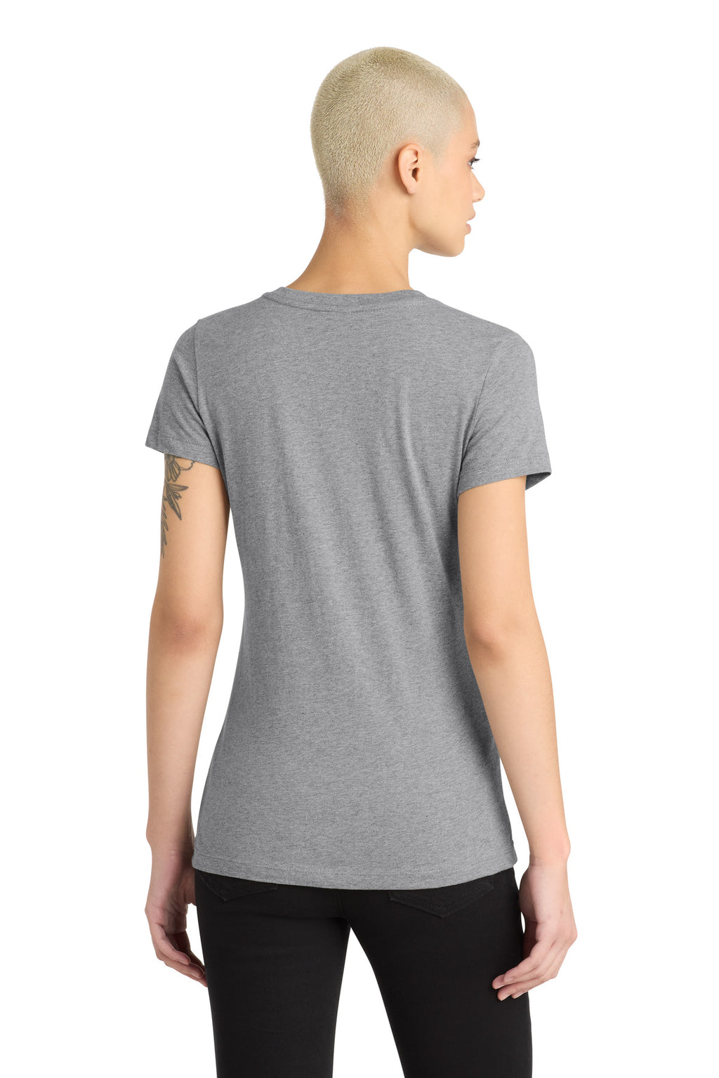 District Women's Perfect Blend CVC V-Neck Tee. DM1190L - Light Heather Grey - back
