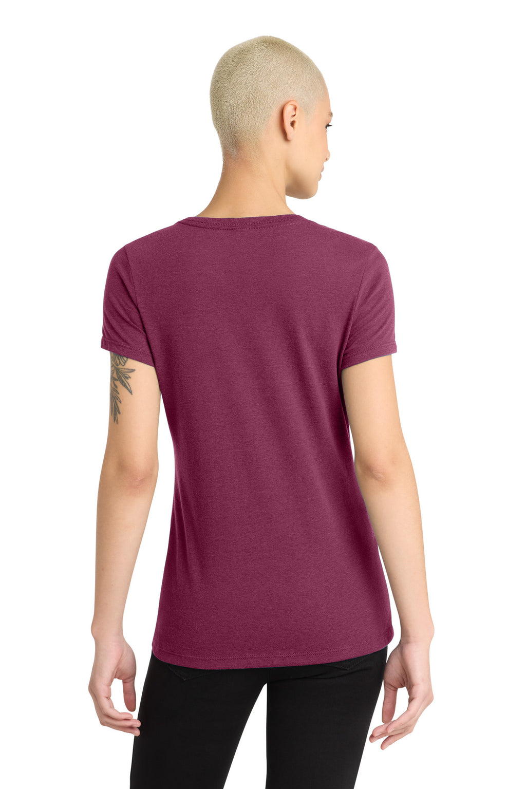 District Women's Perfect Blend CVC V-Neck Tee. DM1190L - Raspberry Fleck - back