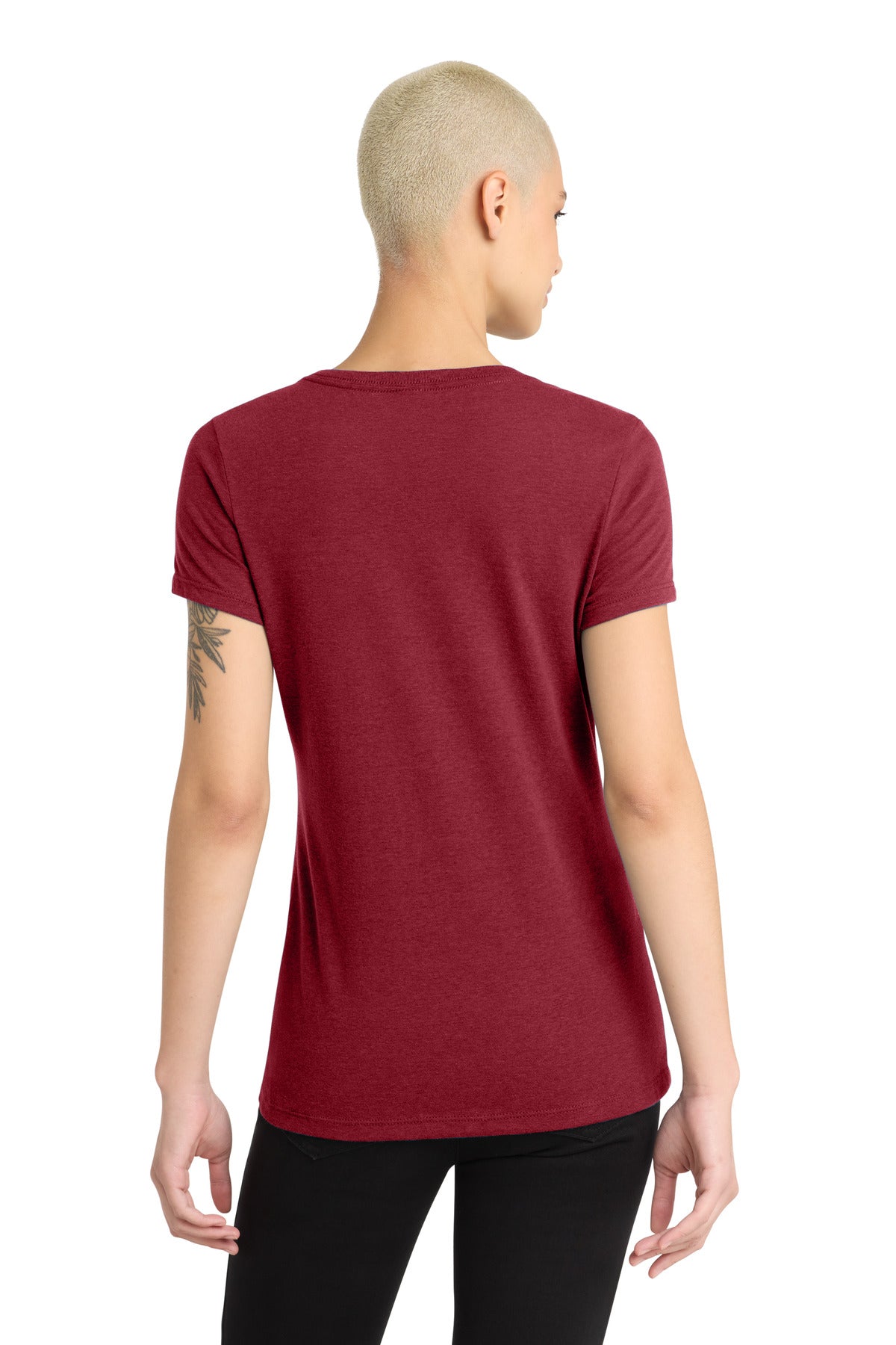 District Women's Perfect Blend CVC V-Neck Tee. DM1190L - Red Fleck - back