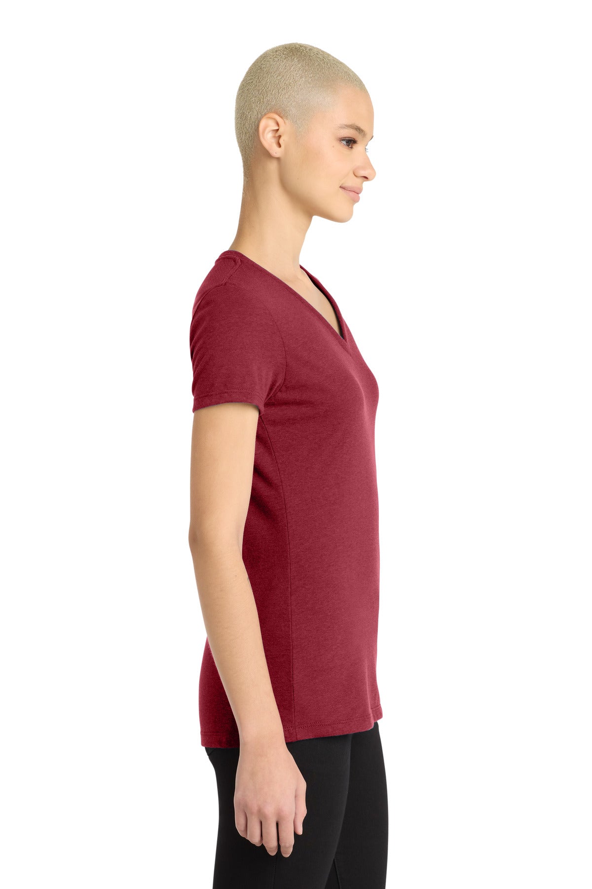 District Women's Perfect Blend CVC V-Neck Tee. DM1190L - Red Fleck - side