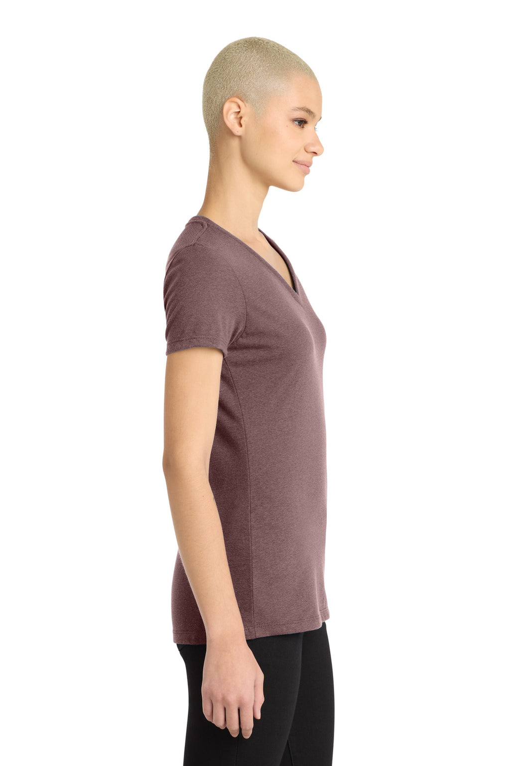 District Women's Perfect Blend CVC V-Neck Tee. DM1190L - Rose Fleck - side