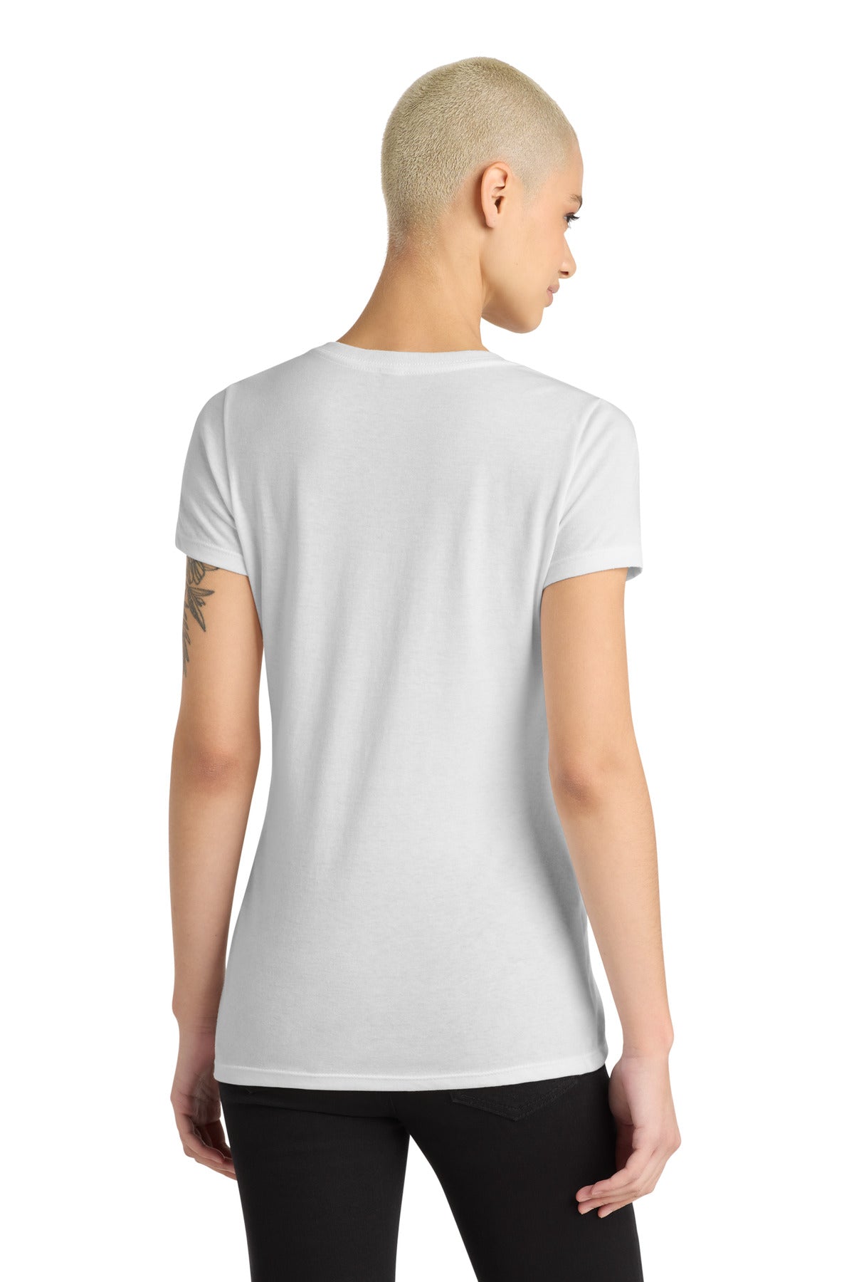 District Women's Perfect Blend CVC V-Neck Tee. DM1190L - White - back