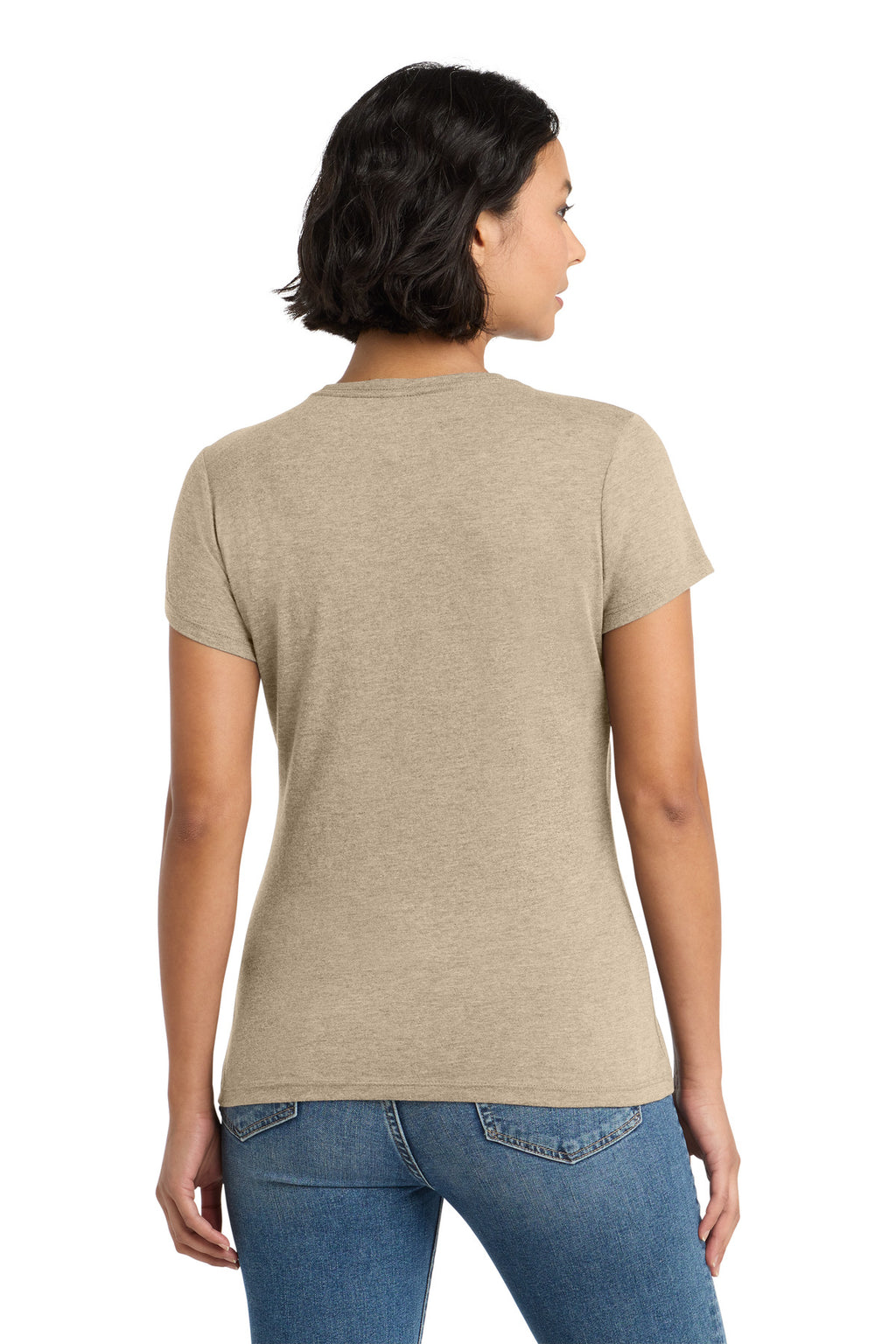 District Women's Perfect Tri Tee. DM130L - Desert Tan Heather - back