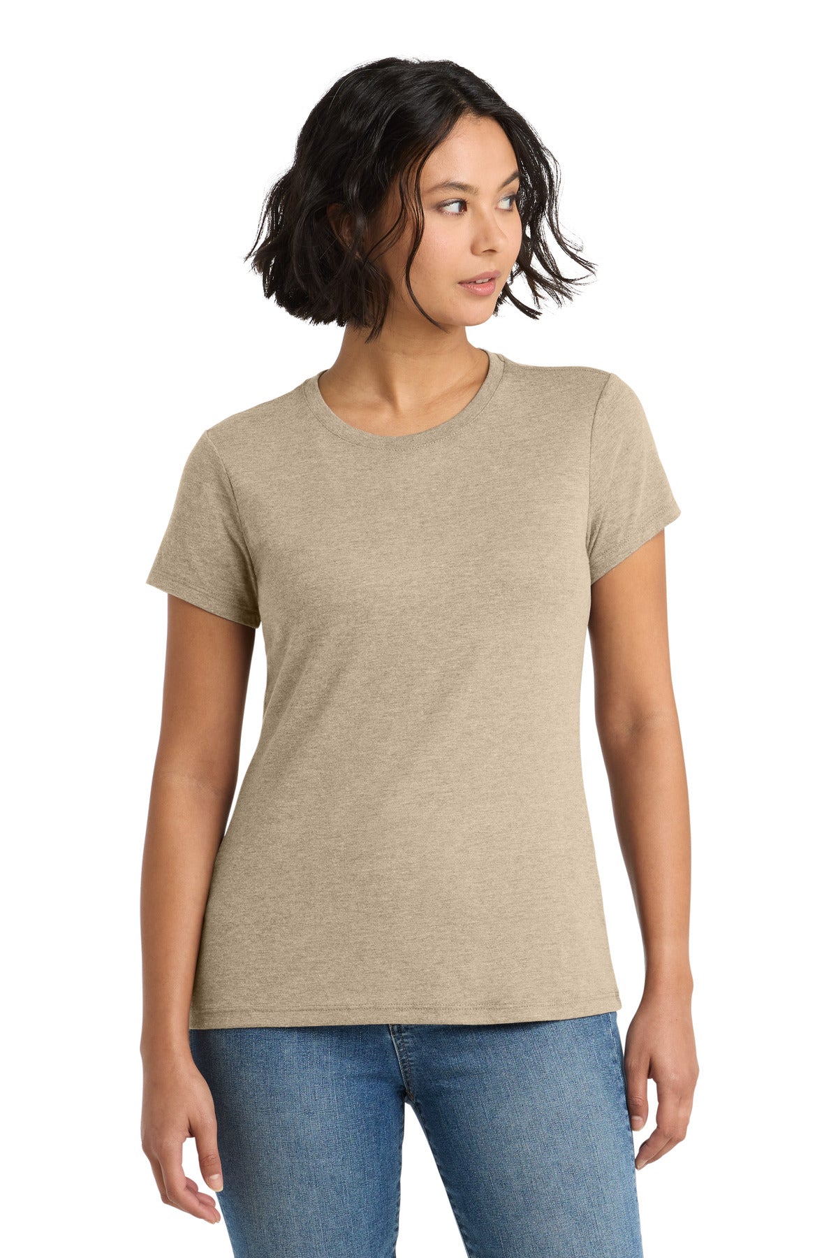 District Women's Perfect Tri Tee. DM130L - Desert Tan Heather - front