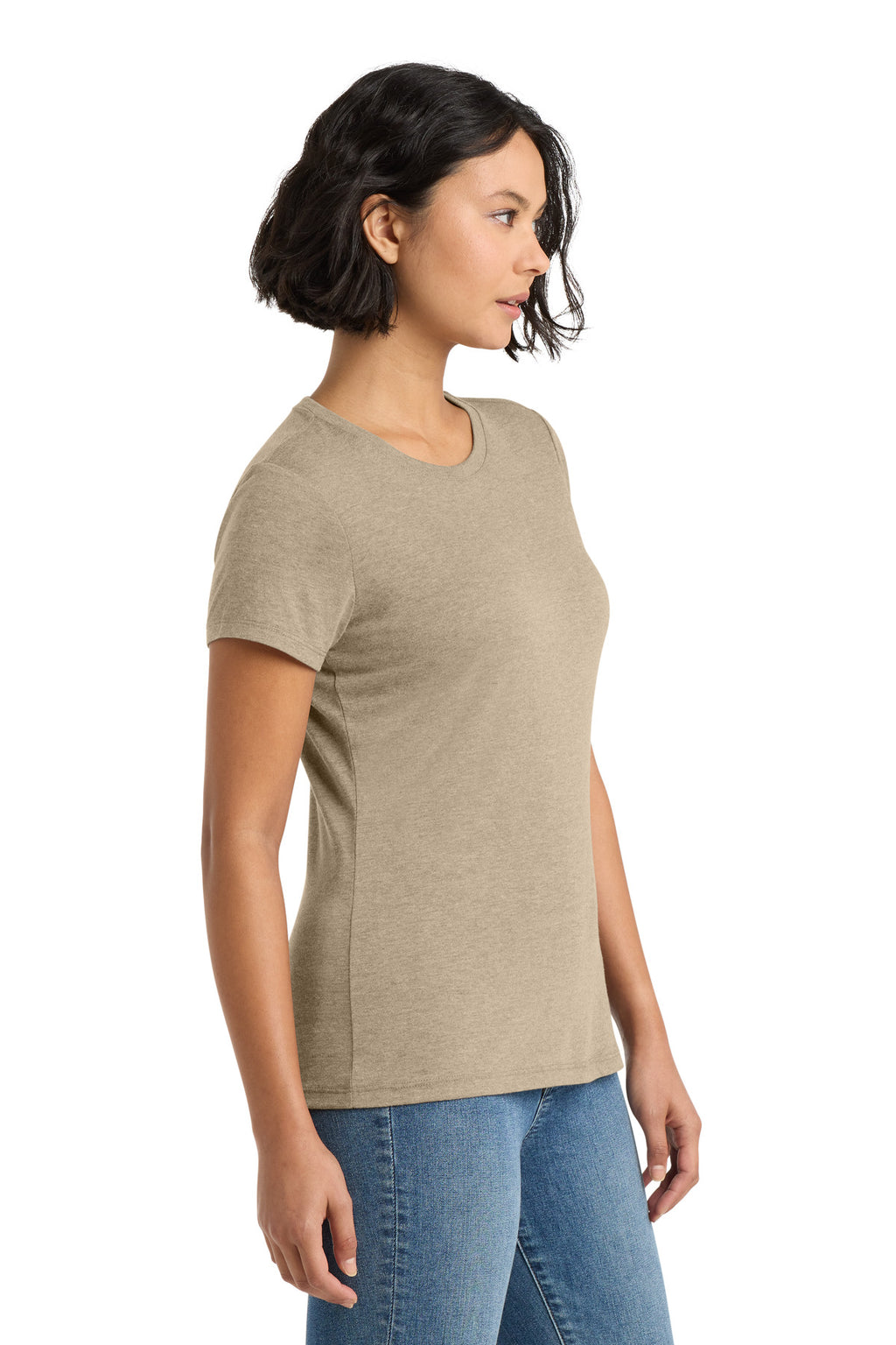 District Women's Perfect Tri Tee. DM130L - Desert Tan Heather - side