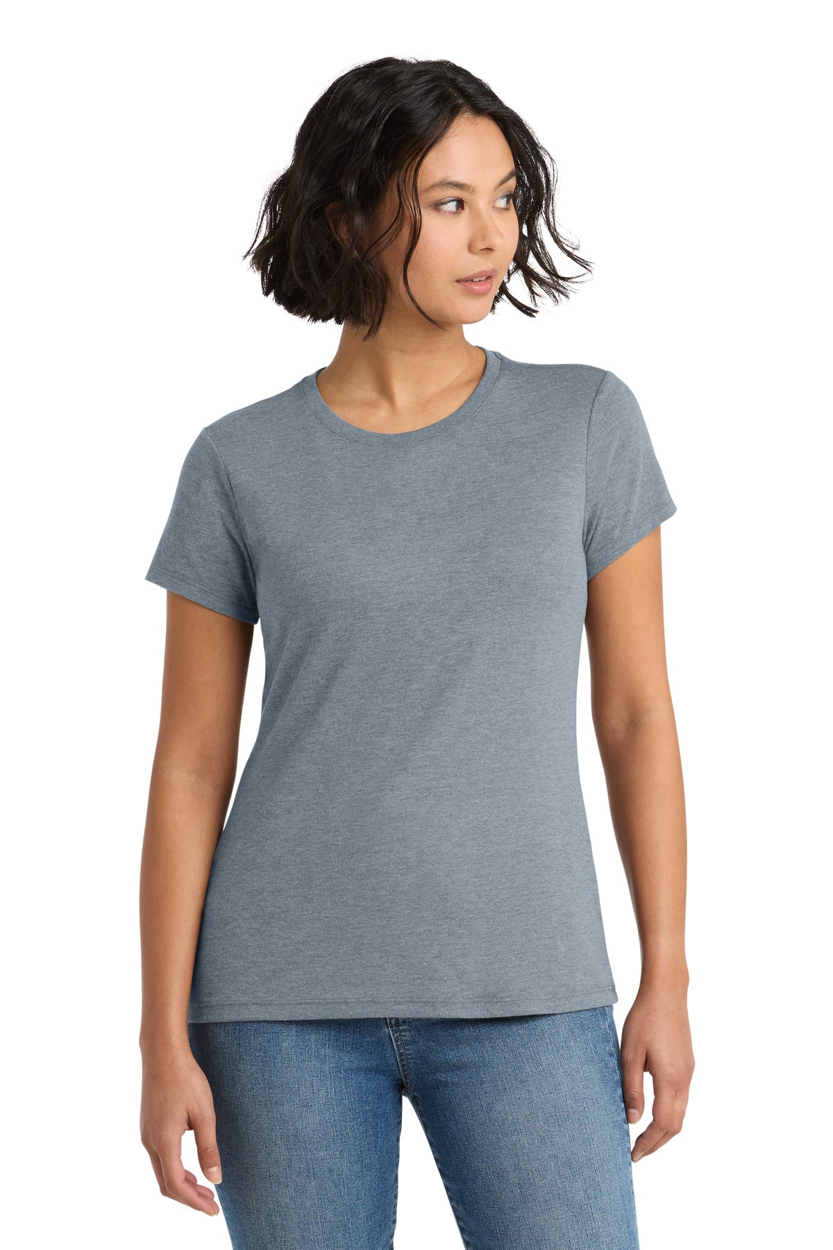 District Women's Perfect Tri Tee. DM130L - Flint Blue Heather - front