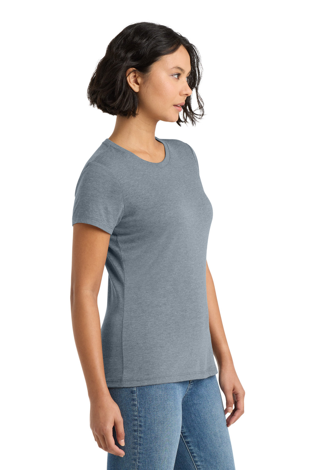 District Women's Perfect Tri Tee. DM130L - Flint Blue Heather - side